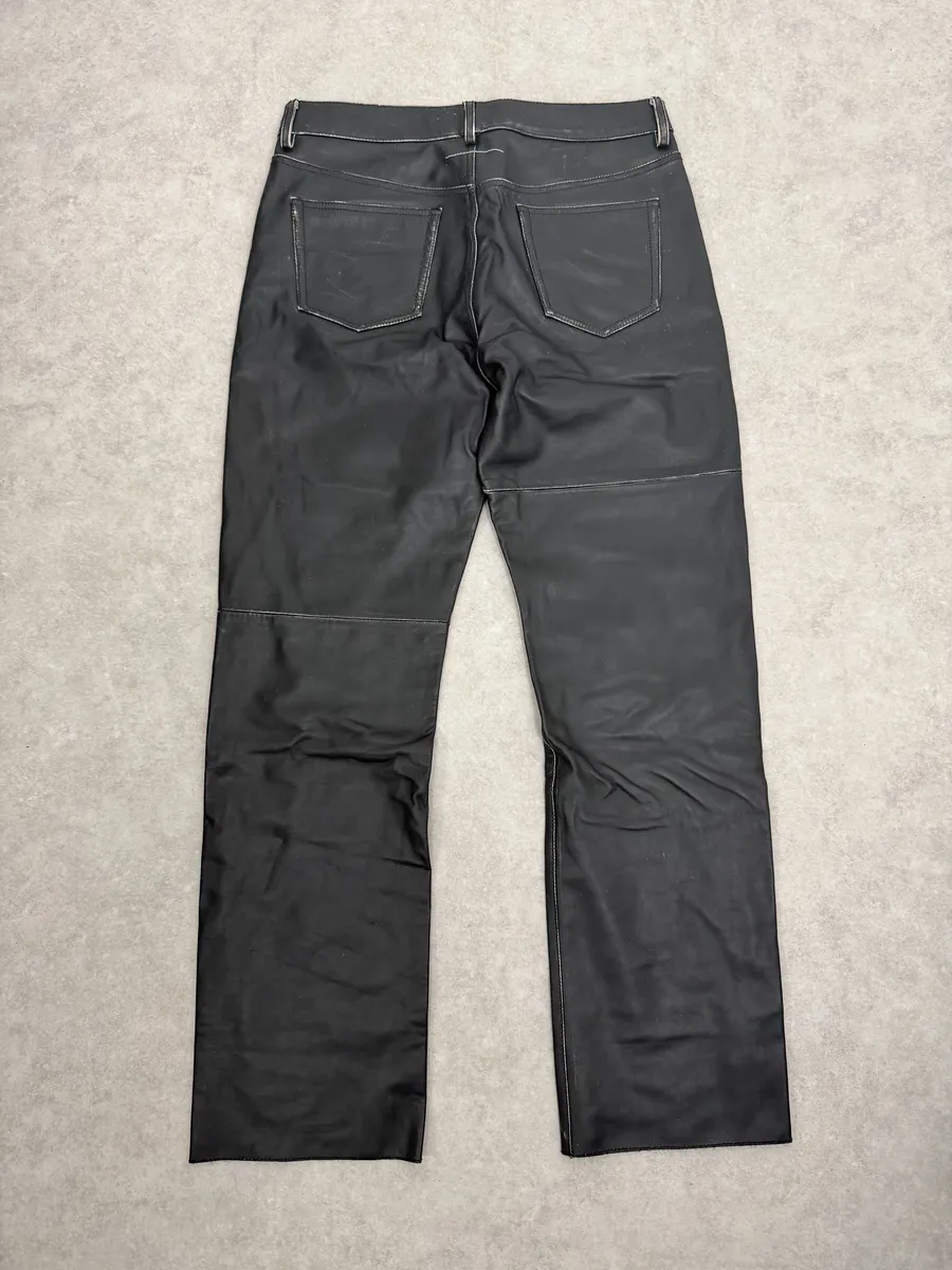 AW2023 Maison Margiela Black Leather Biker Pants - Image 2