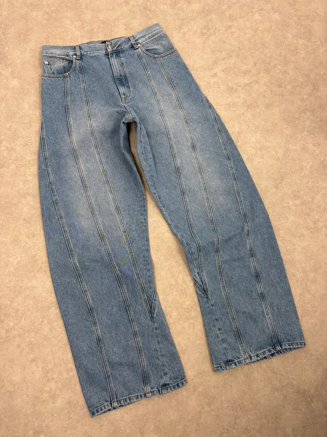 AW2025 Mugler Spiral Oversized Blue Denim Jeans - Image 5