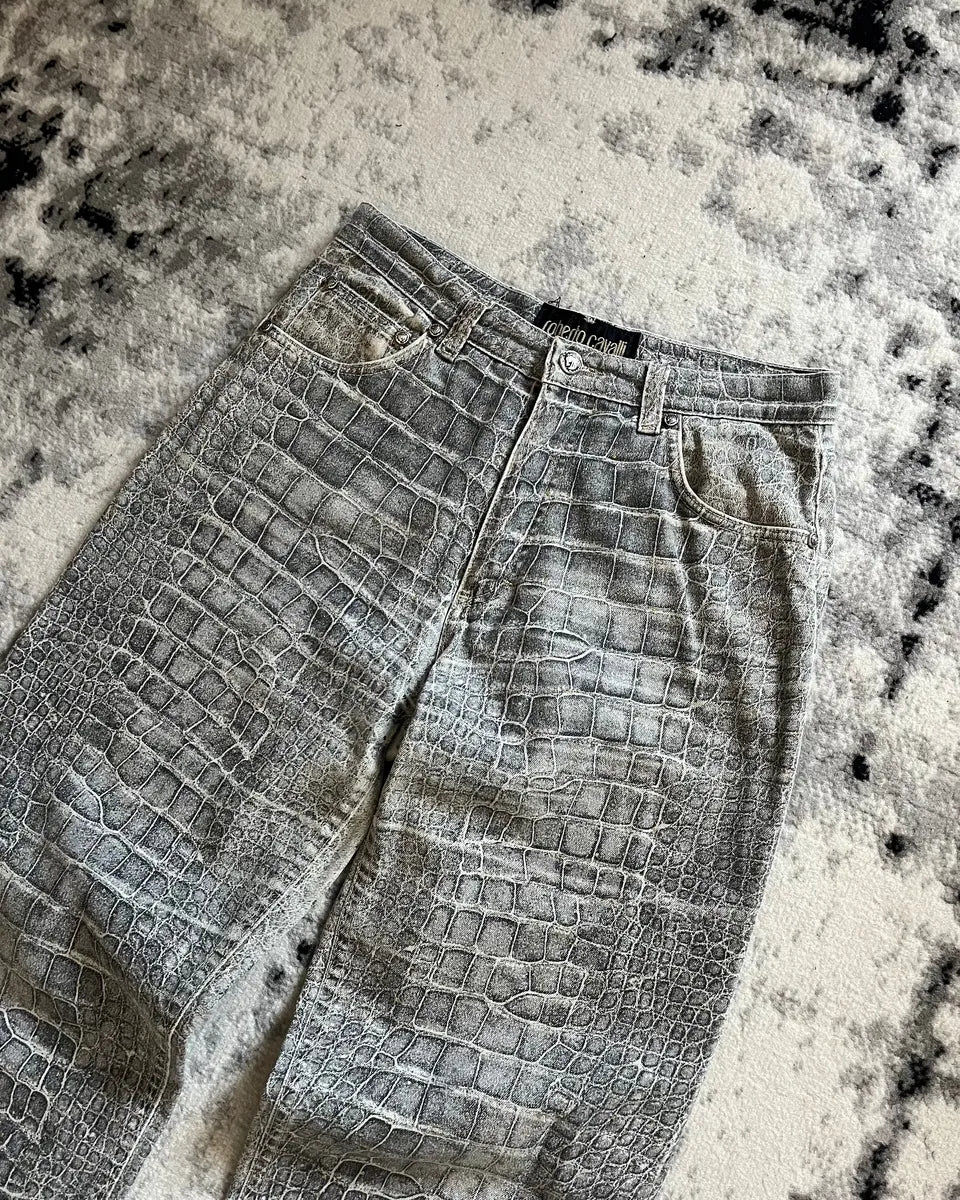 AW1999 Roberto Cavalli Crocodile Skin Effect Grey Pants - Image 3