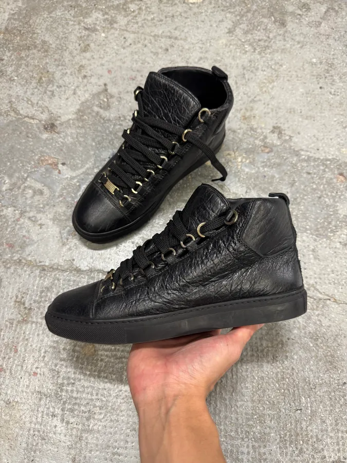 Balenciaga Arena Black Cracked Leather High Sneakers - Image 2