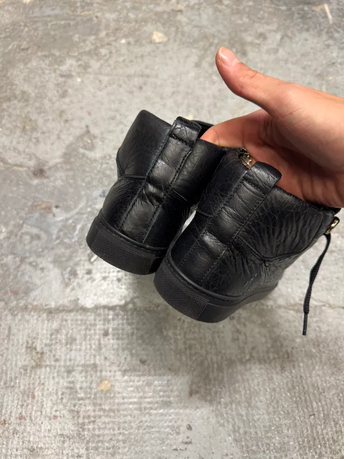 Balenciaga Arena Black Cracked Leather High Sneakers - Image 6