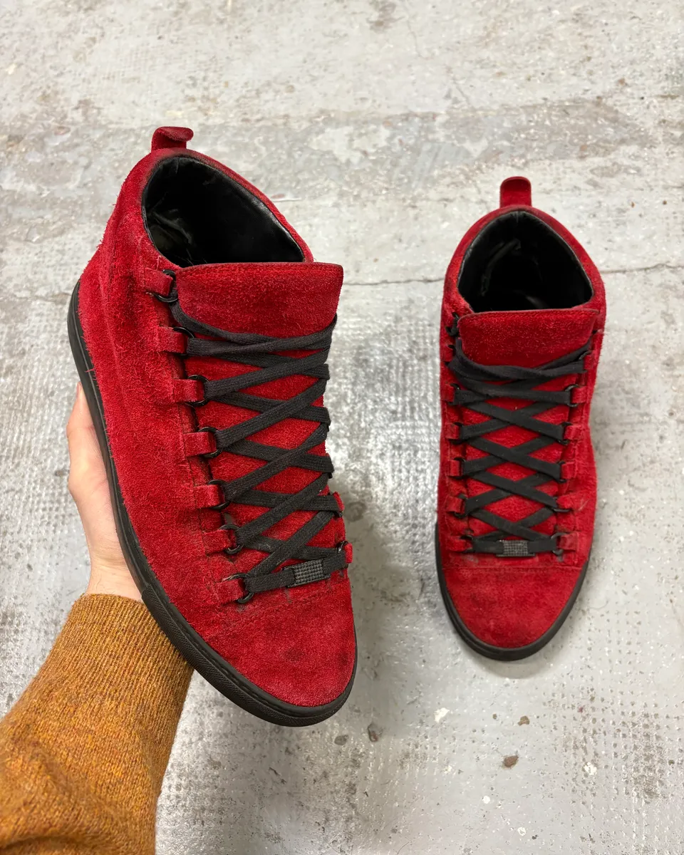 Balenciaga Arena Black & Red Suede Leather High Sneakers
