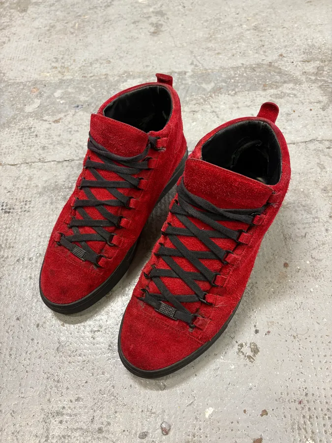 Balenciaga Arena Black & Red Suede Leather High Sneakers - Image 3