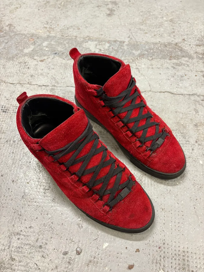 Balenciaga Arena Black & Red Suede Leather High Sneakers - Image 4