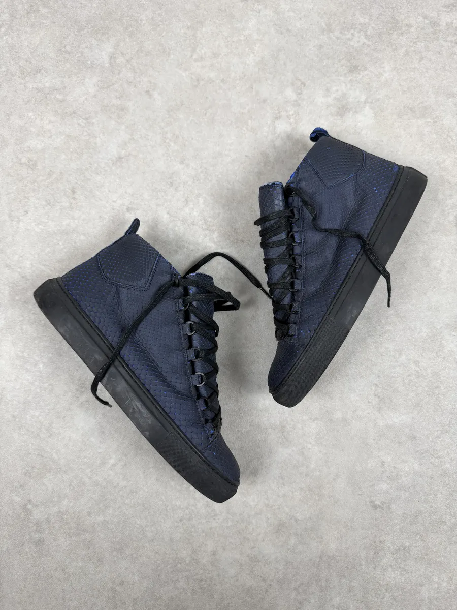 Balenciaga Arena Blue & Black Python Snakeskin Effect Leather High Sneakers - Image 2