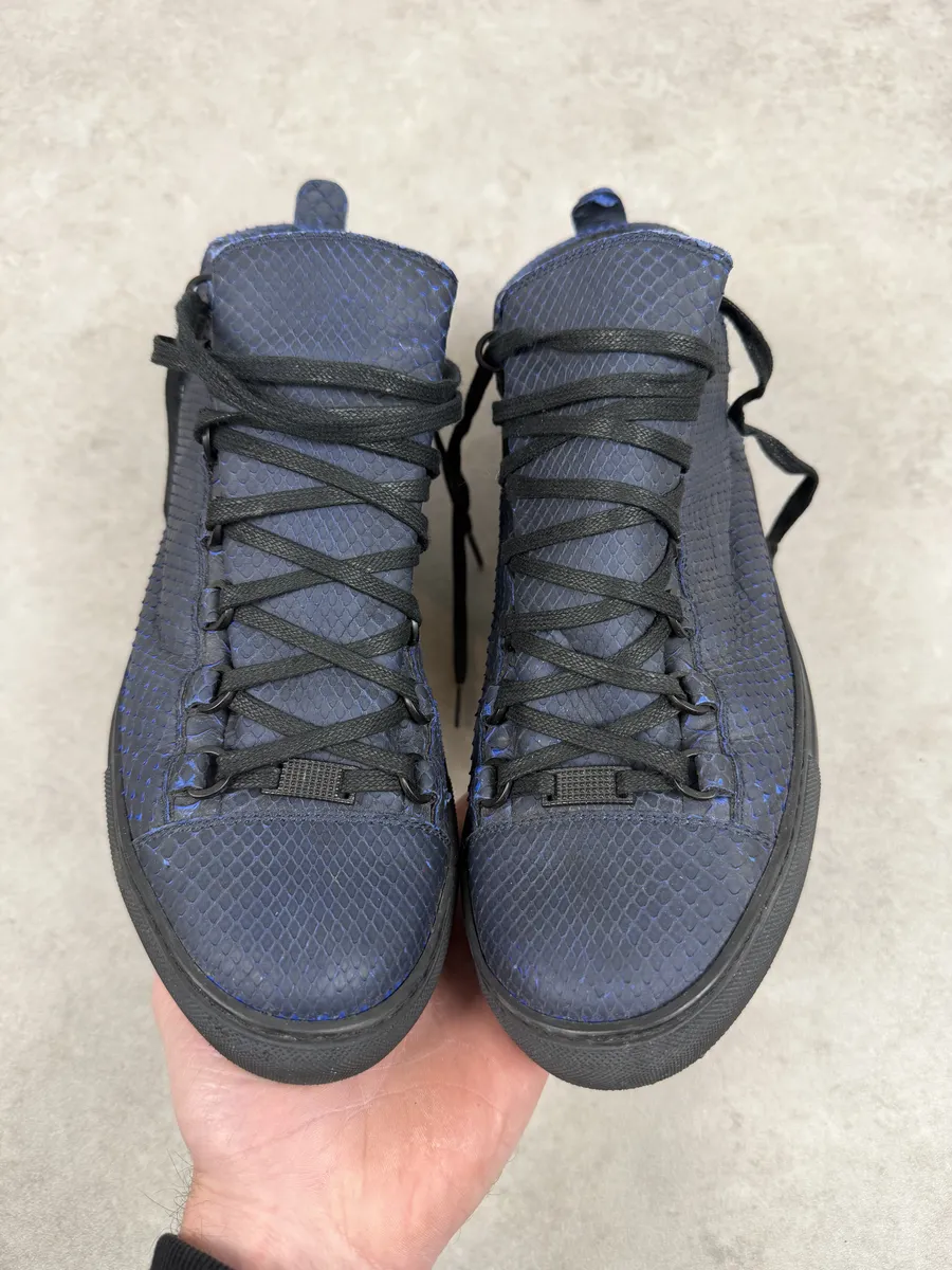Balenciaga Arena Blue & Black Python Snakeskin Effect Leather High Sneakers - Image 3
