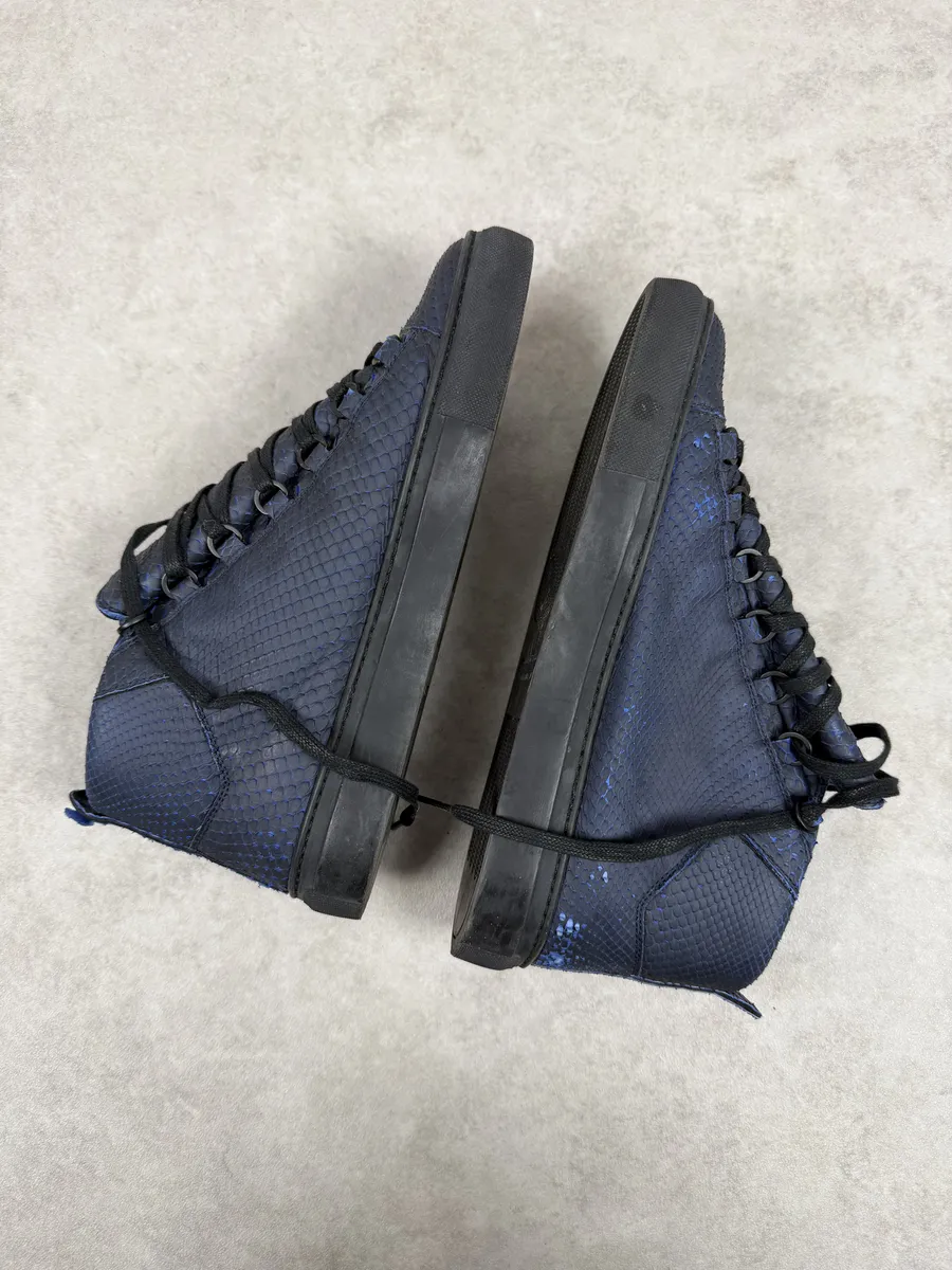 Balenciaga Arena Blue & Black Python Snakeskin Effect Leather High Sneakers - Image 7