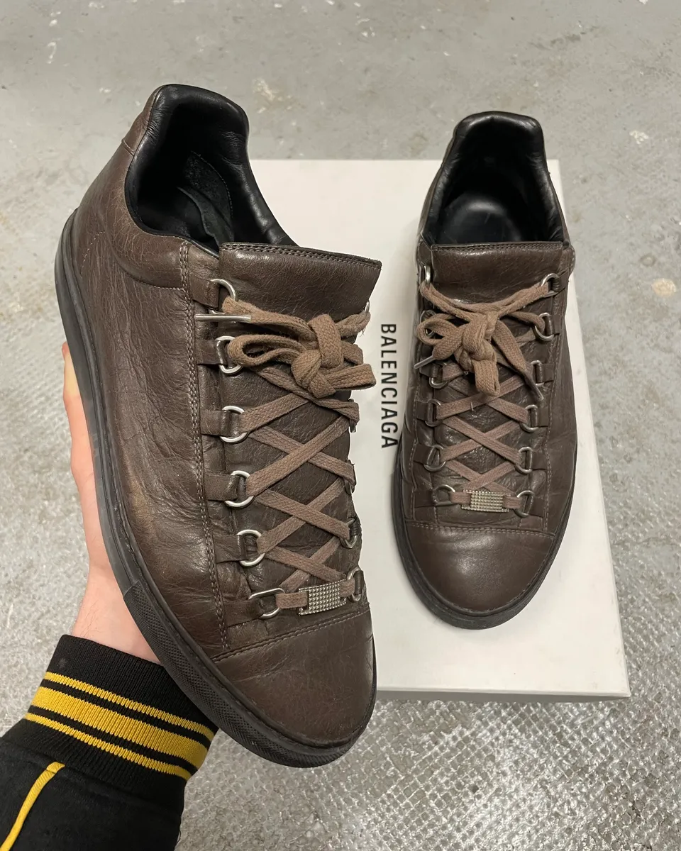 Balenciaga Arena Brown Leather Low Sneakers