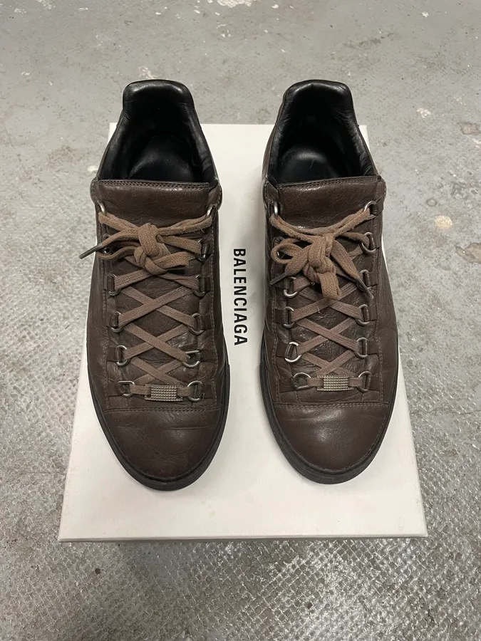Balenciaga Arena Brown Leather Low Sneakers - Image 2