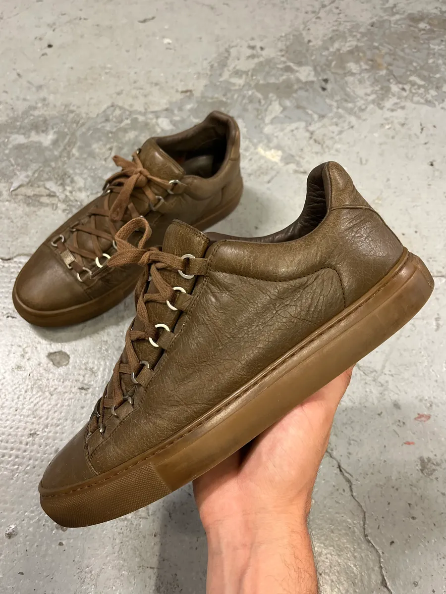 Balenciaga Arena Brown Leather Low Sneakers