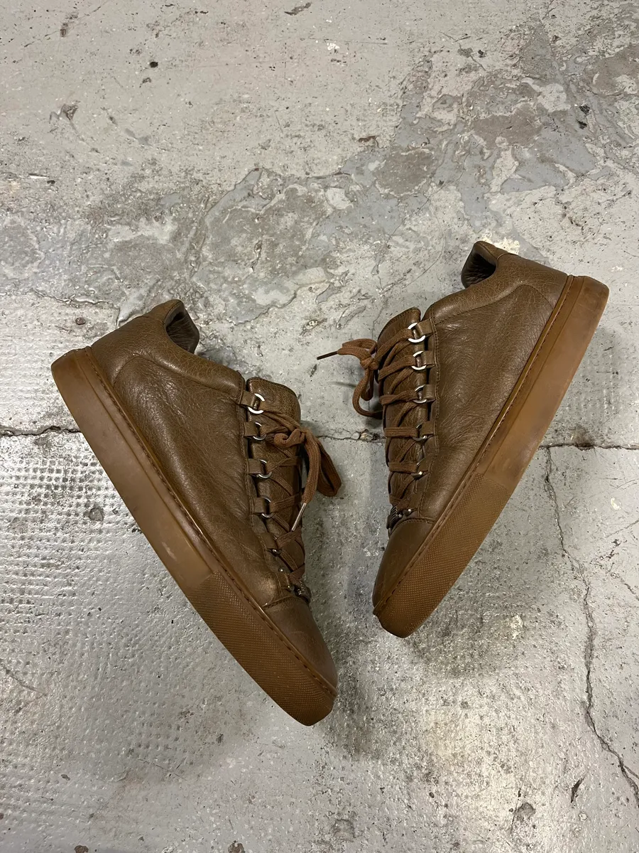 Balenciaga Arena Brown Leather Low Sneakers - Image 2