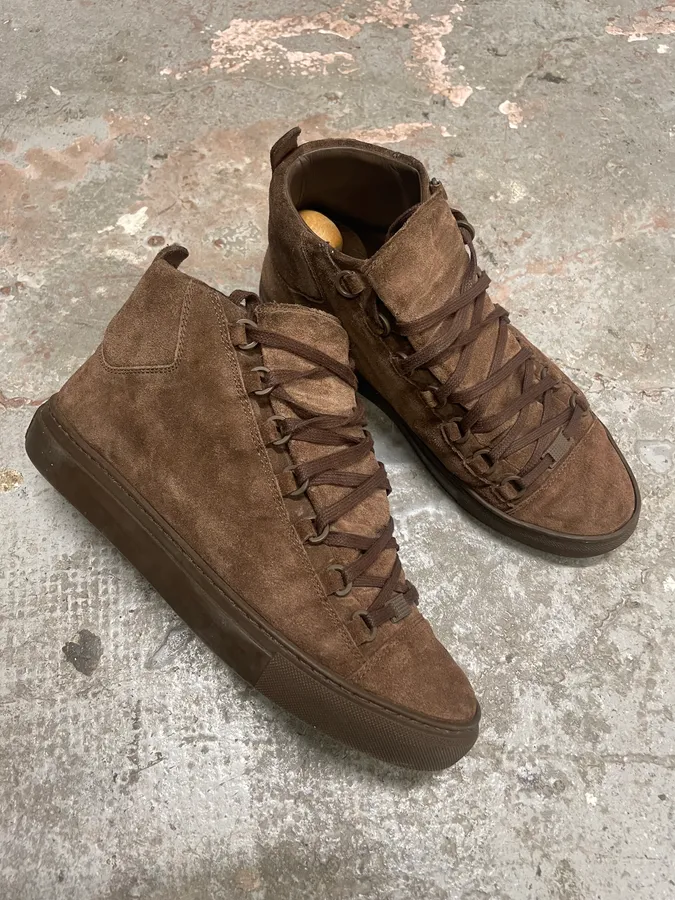 Balenciaga Arena Brown Suede Leather High Sneakers - Image 5