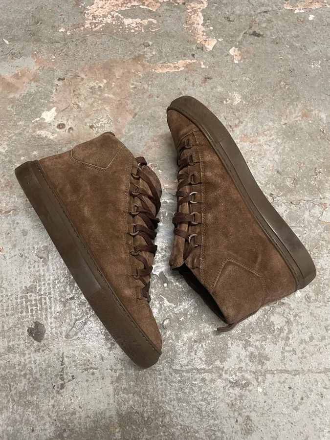 Balenciaga Arena Brown Suede Leather High Sneakers - Image 6