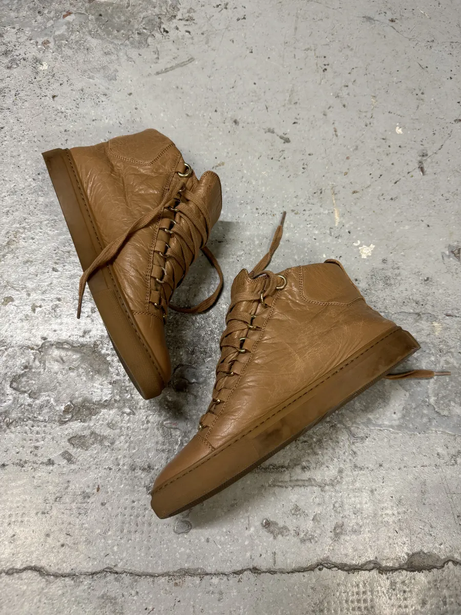 Balenciaga Arena Camel Leather High Sneakers - Image 3