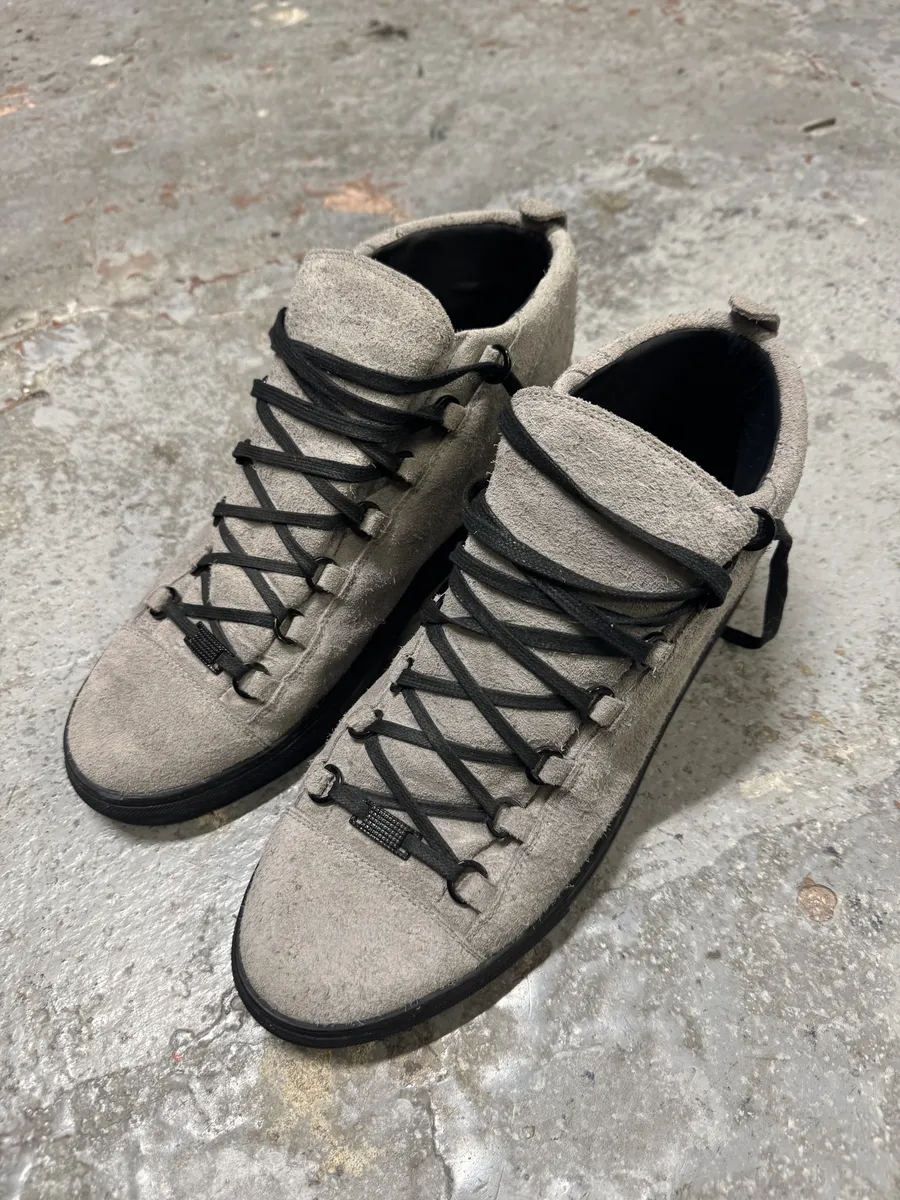 Balenciaga Arena Grey High Suede Leather Sneakers - Image 2