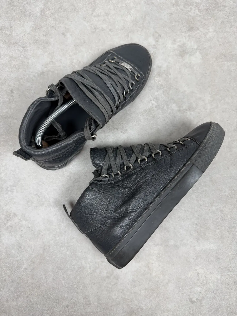Balenciaga Arena Grey Leather High Sneakers - Image 4