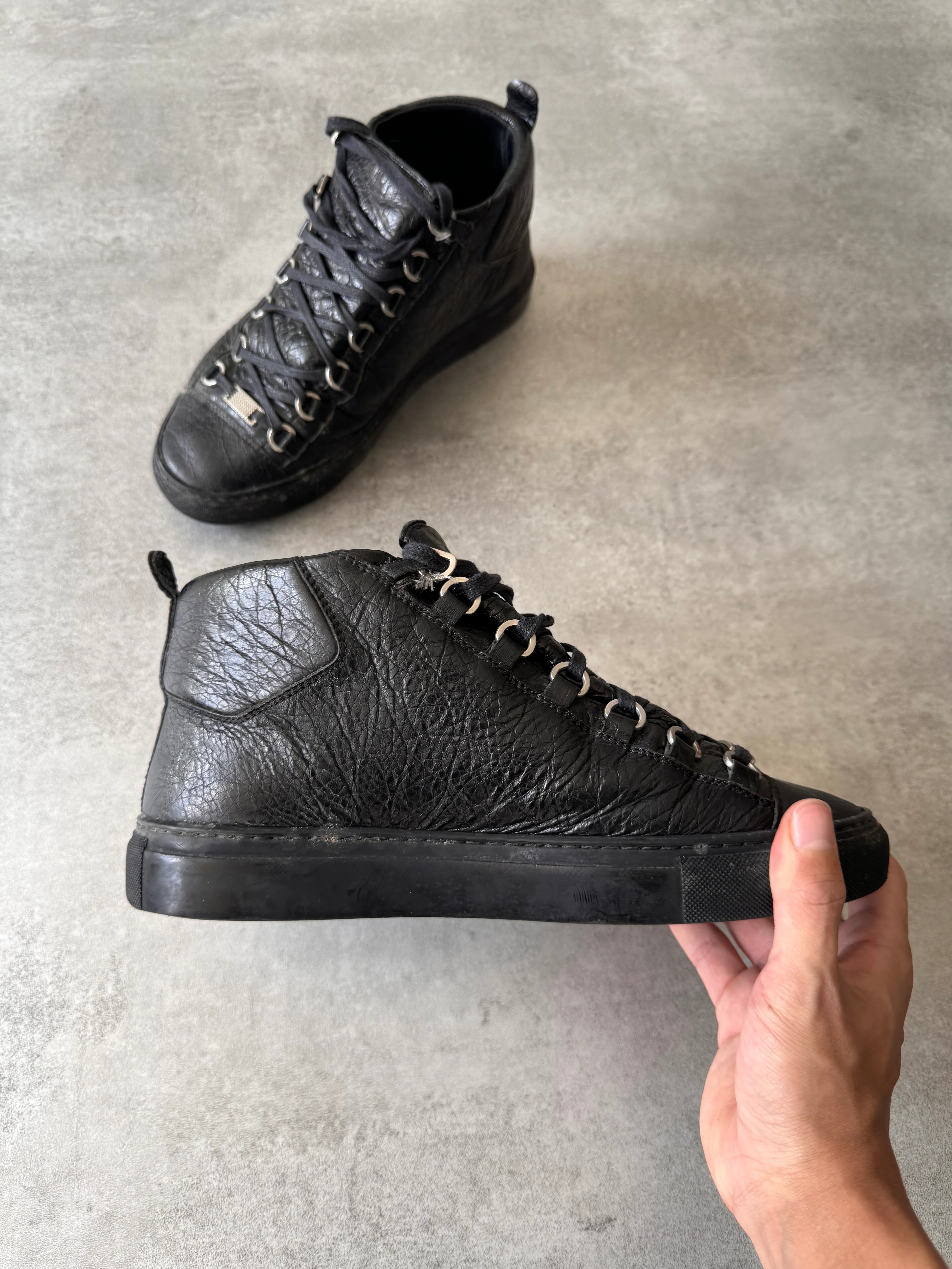 Balenciaga Arena High Black Cracked Leather Sneakers - Image 4