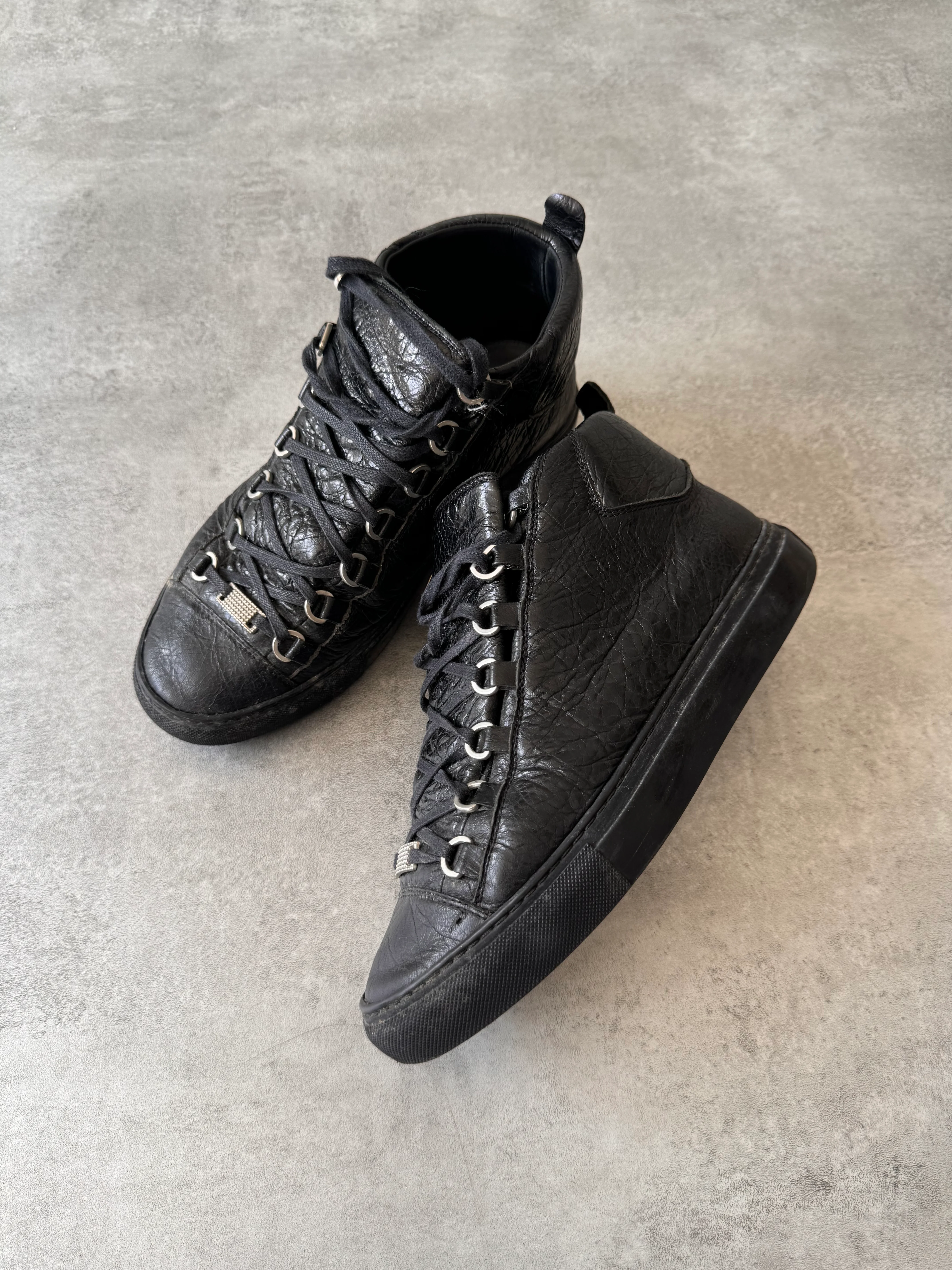 Balenciaga Arena High Black Cracked Leather Sneakers - Image 6
