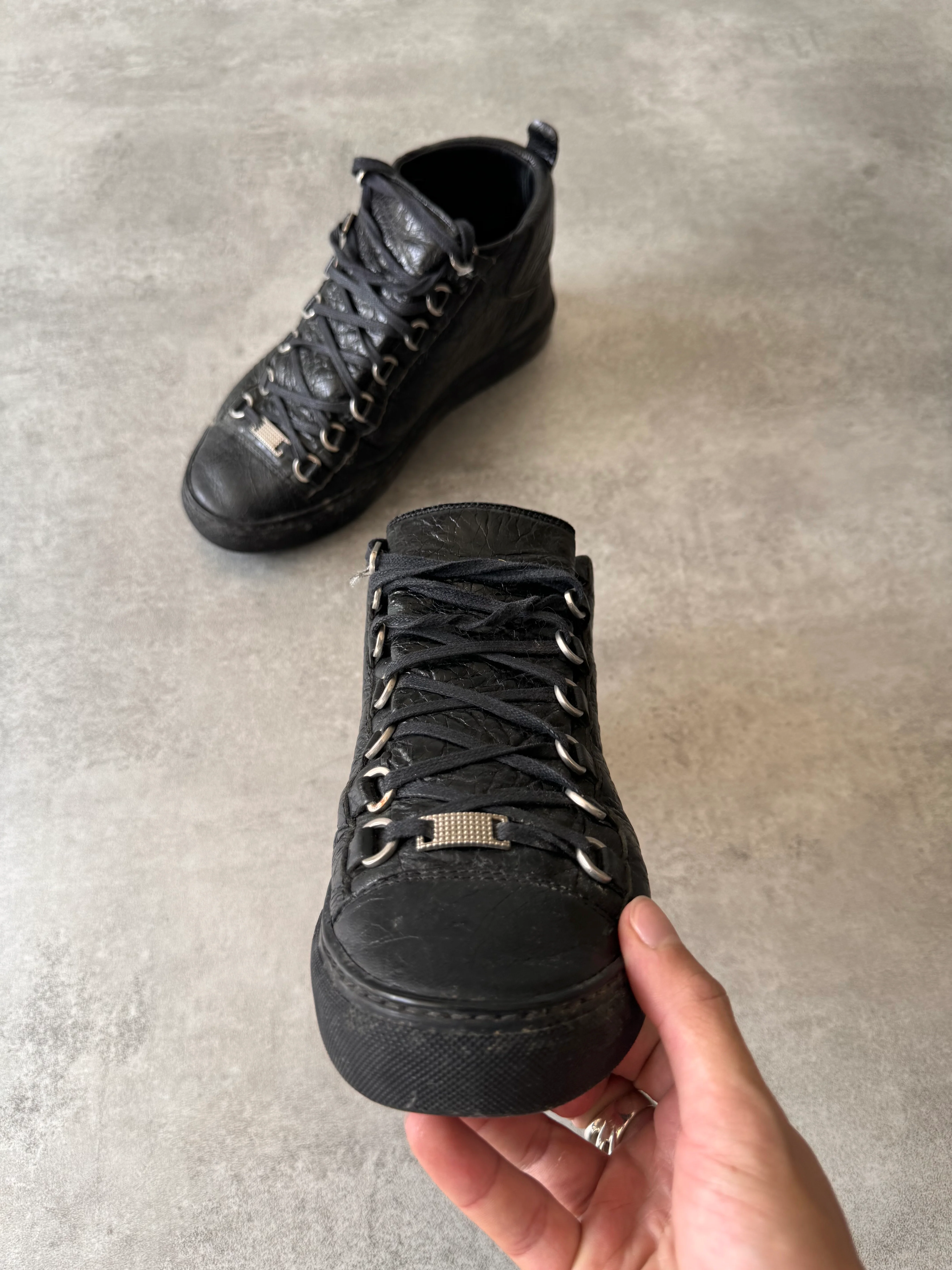 Balenciaga Arena High Black Cracked Leather Sneakers - Image 7
