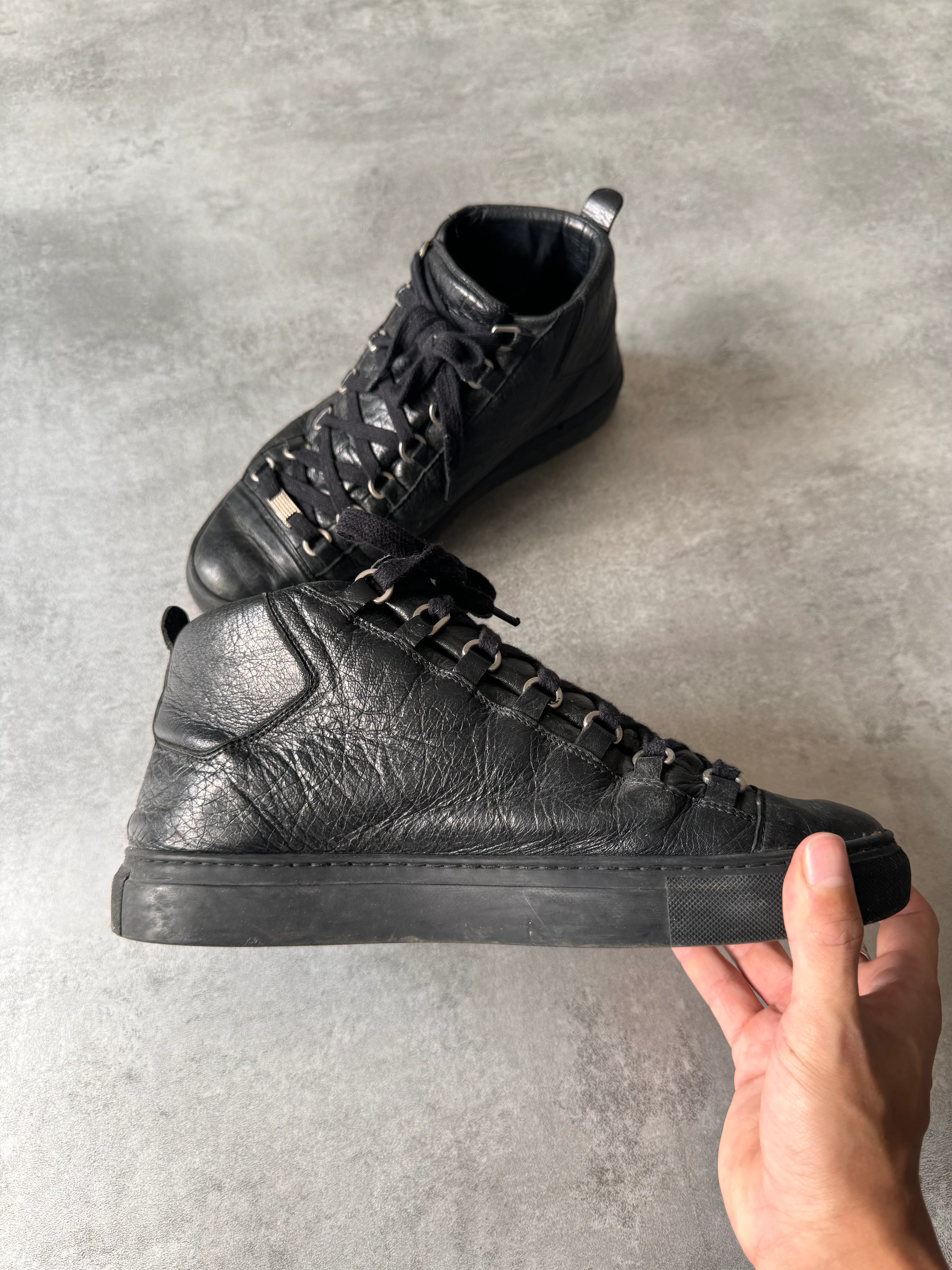 Balenciaga Arena High Black Cracked Leather Sneakers - Image 4