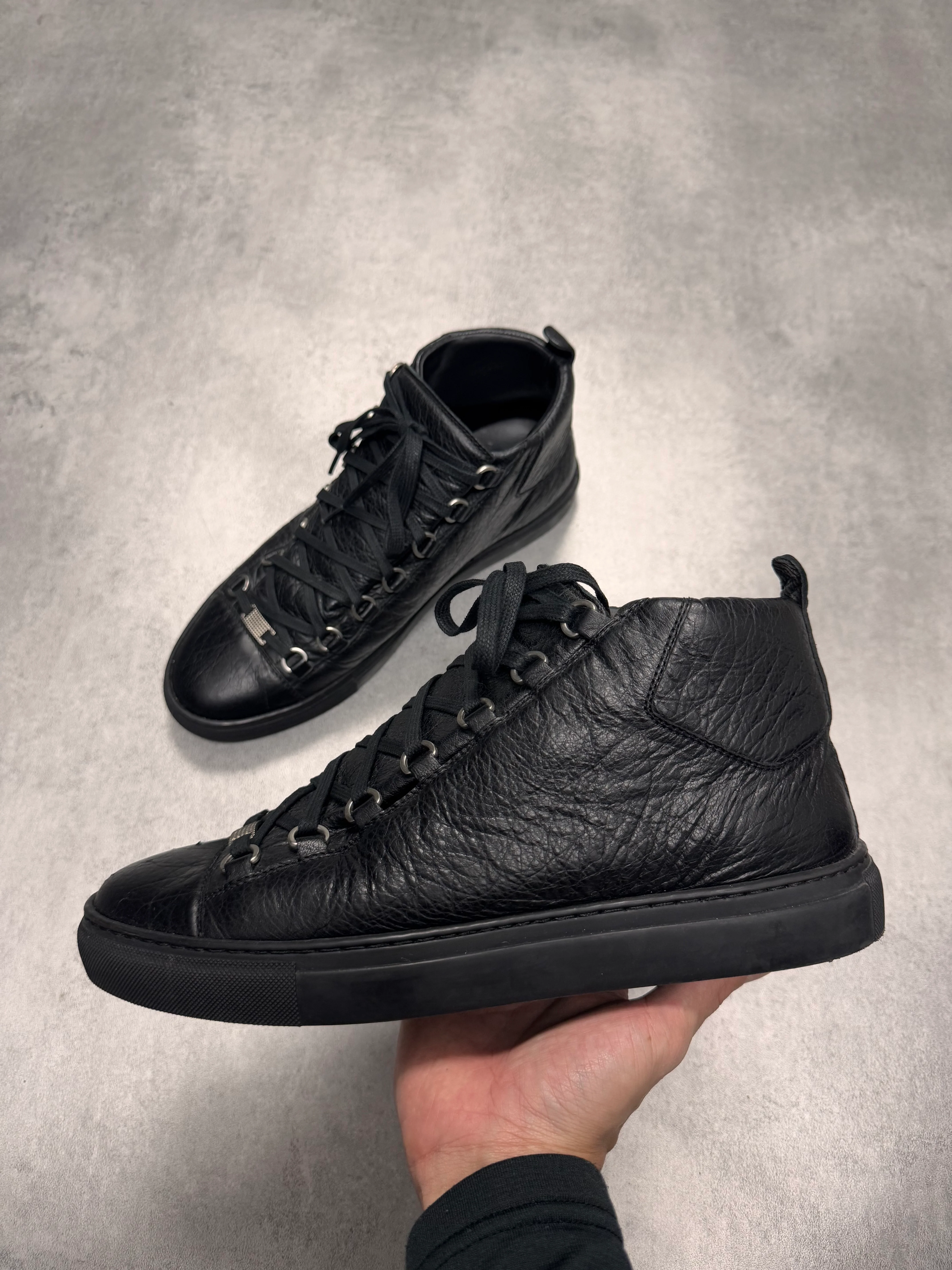 Balenciaga Arena High Black Cracked Leather Sneakers - Image 2