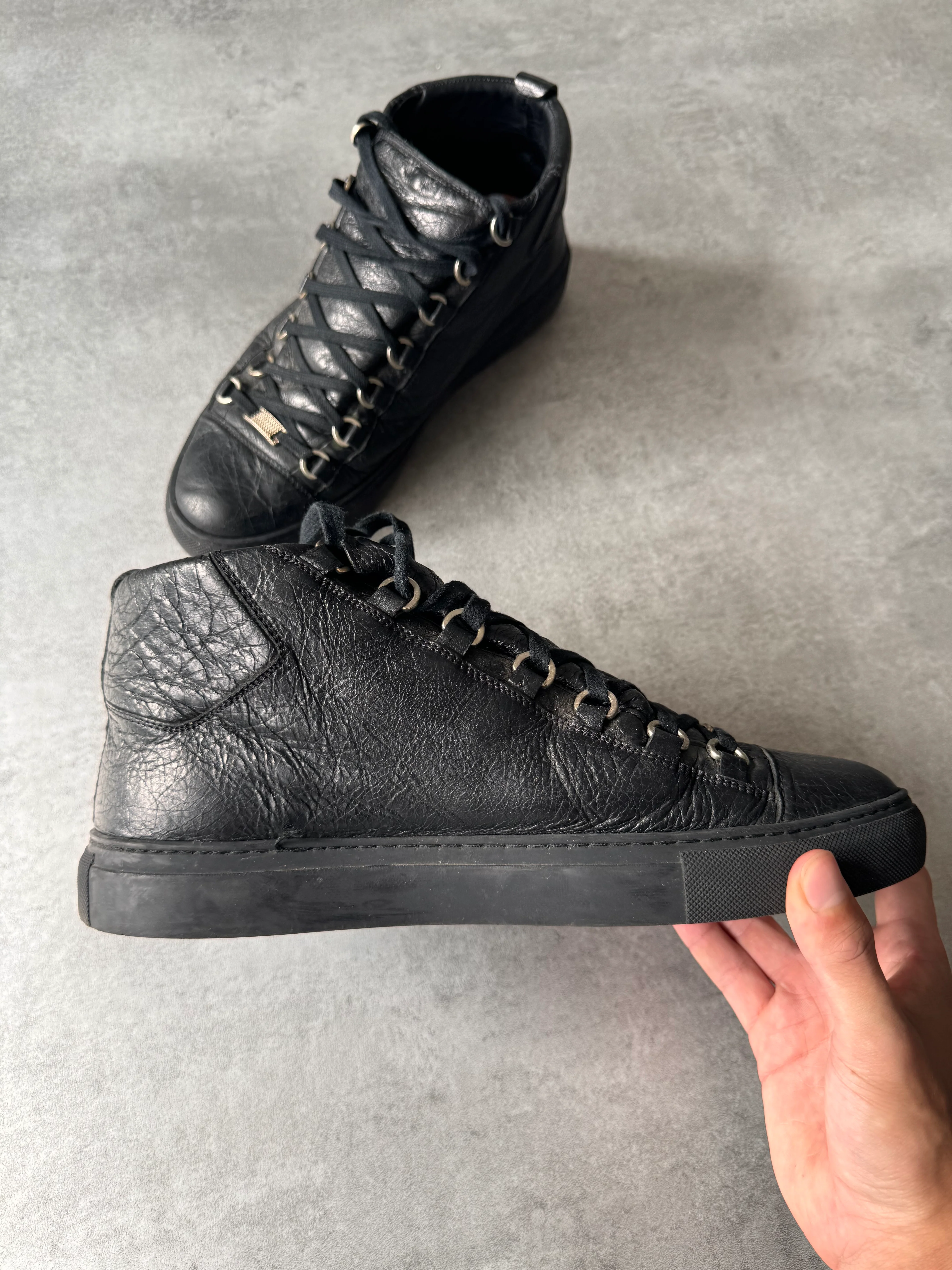 Balenciaga Arena High Black Cracked Leather Sneakers - Image 5
