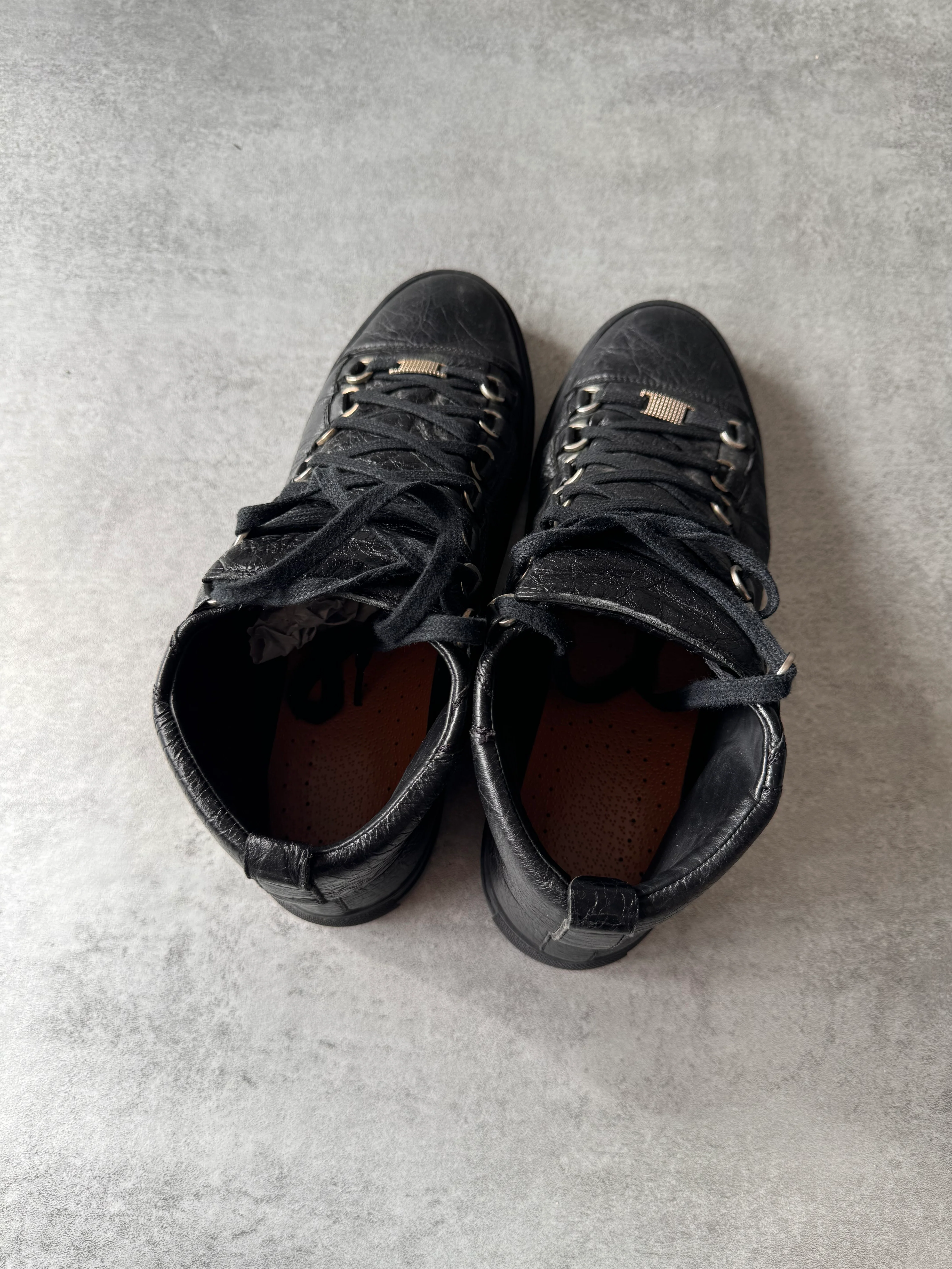 Balenciaga Arena High Black Cracked Leather Sneakers - Image 9