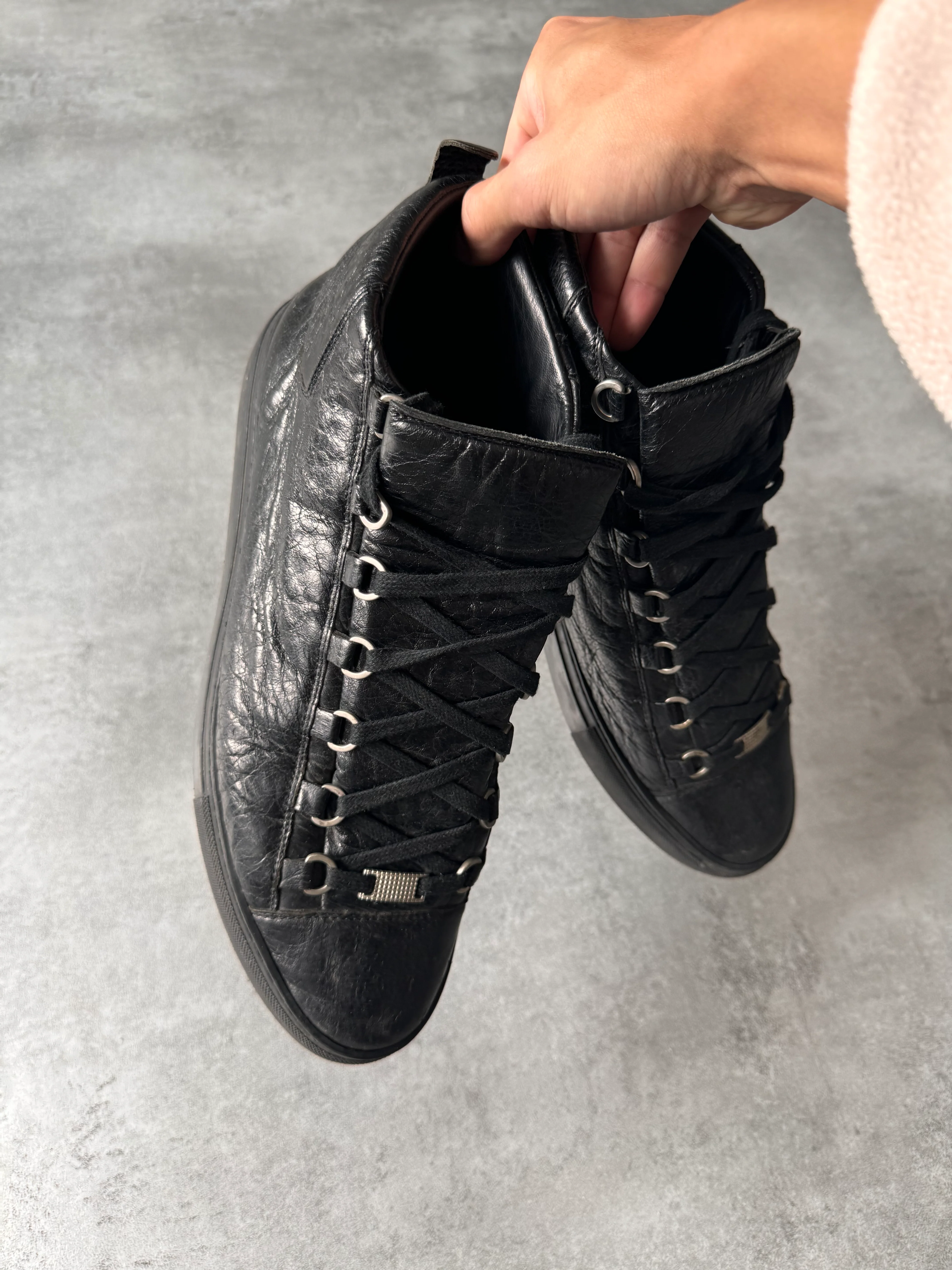 Balenciaga Arena High Black Cracked Leather Sneakers (45eu/us11) - Image 10