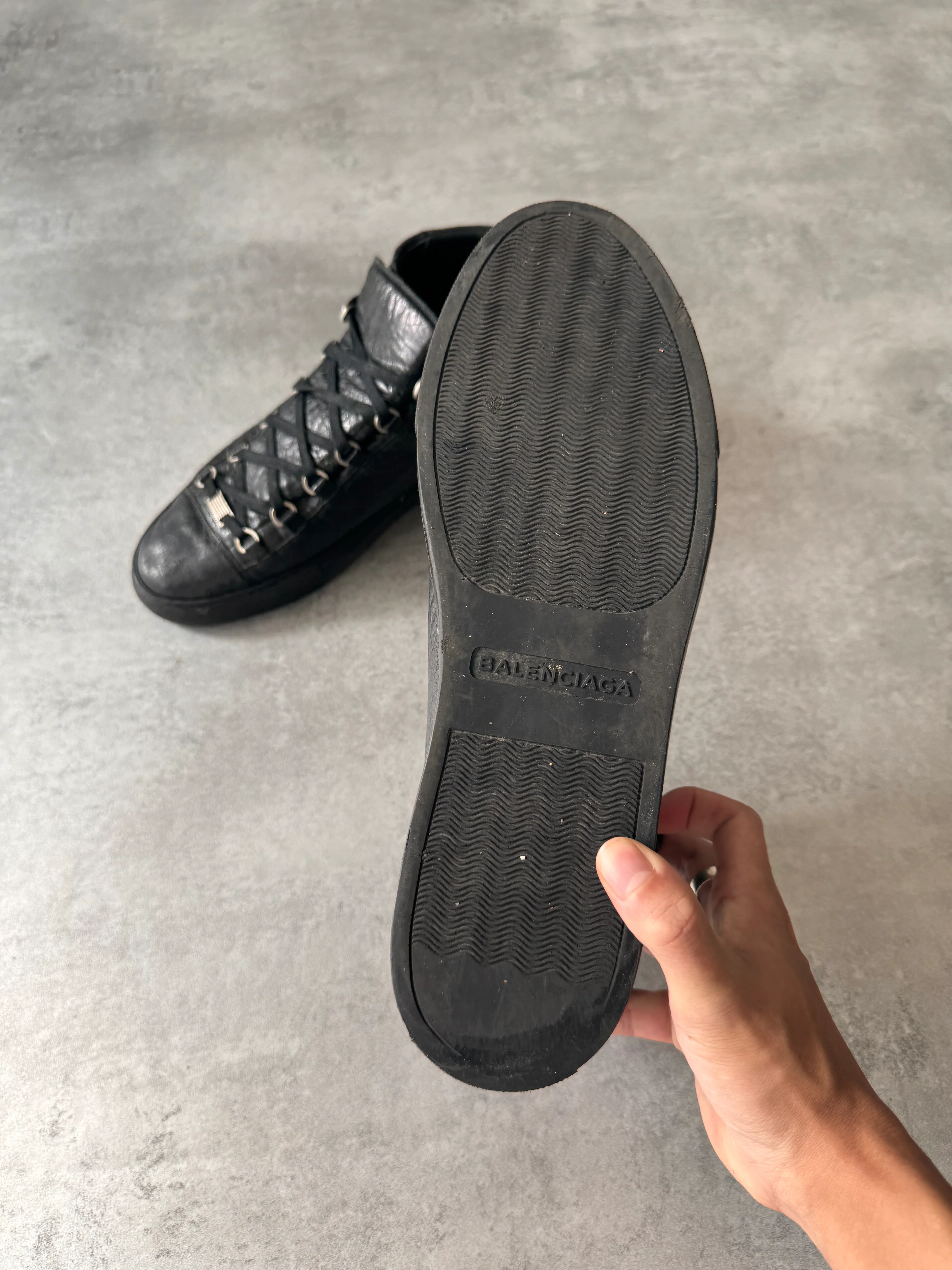 Balenciaga Arena High Black Cracked Leather Sneakers (45eu/us11) - Image 5