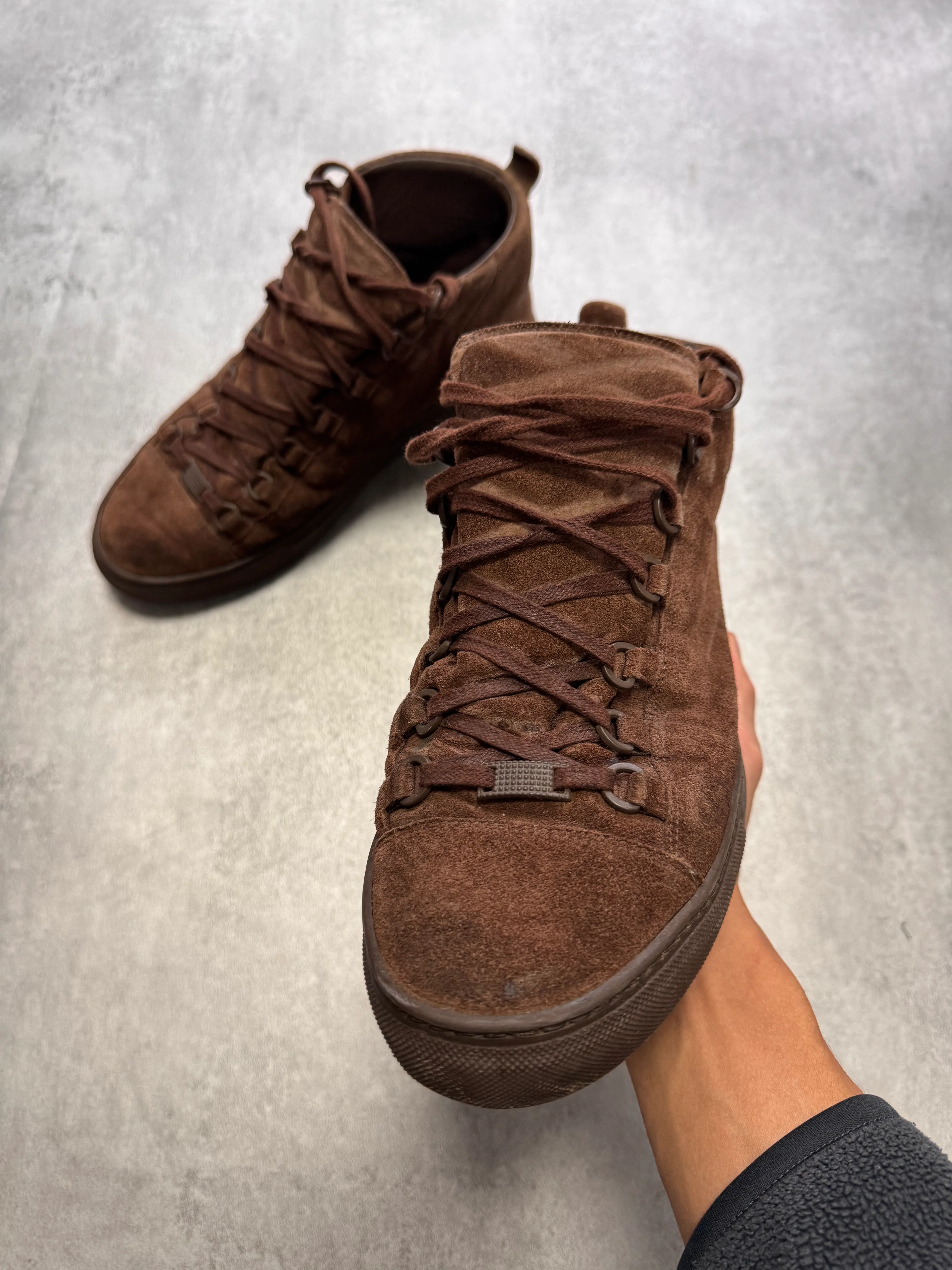 Balenciaga Arena High Brown Suede Leather Sneakers - Image 2