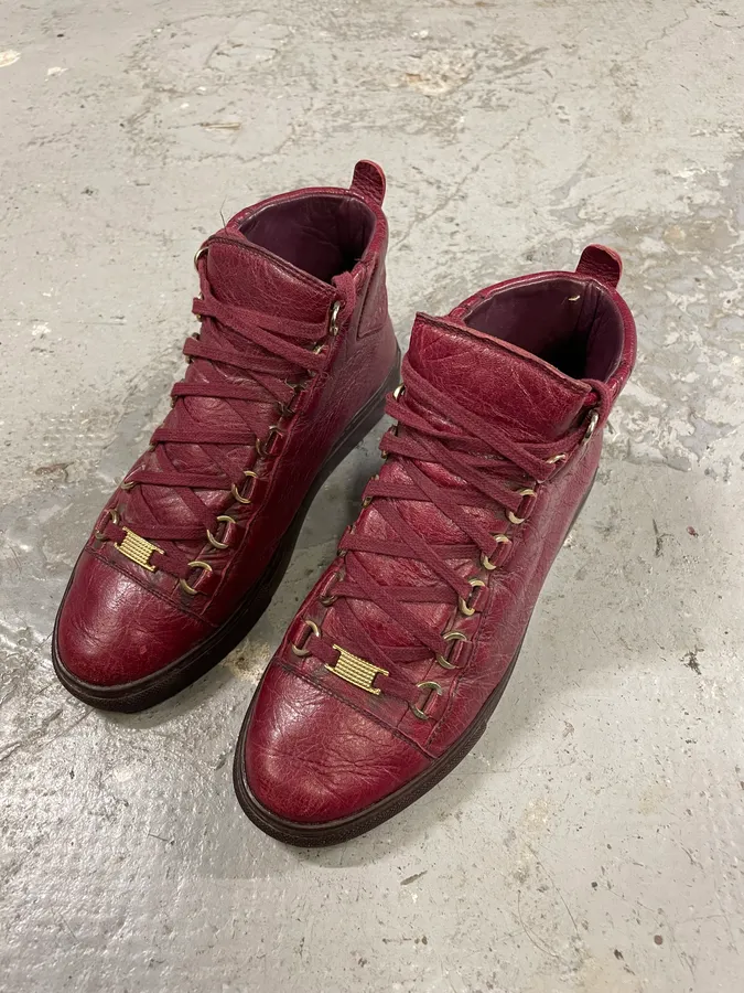 Balenciaga Arena High Burgundy Leather Shoes - Image 3