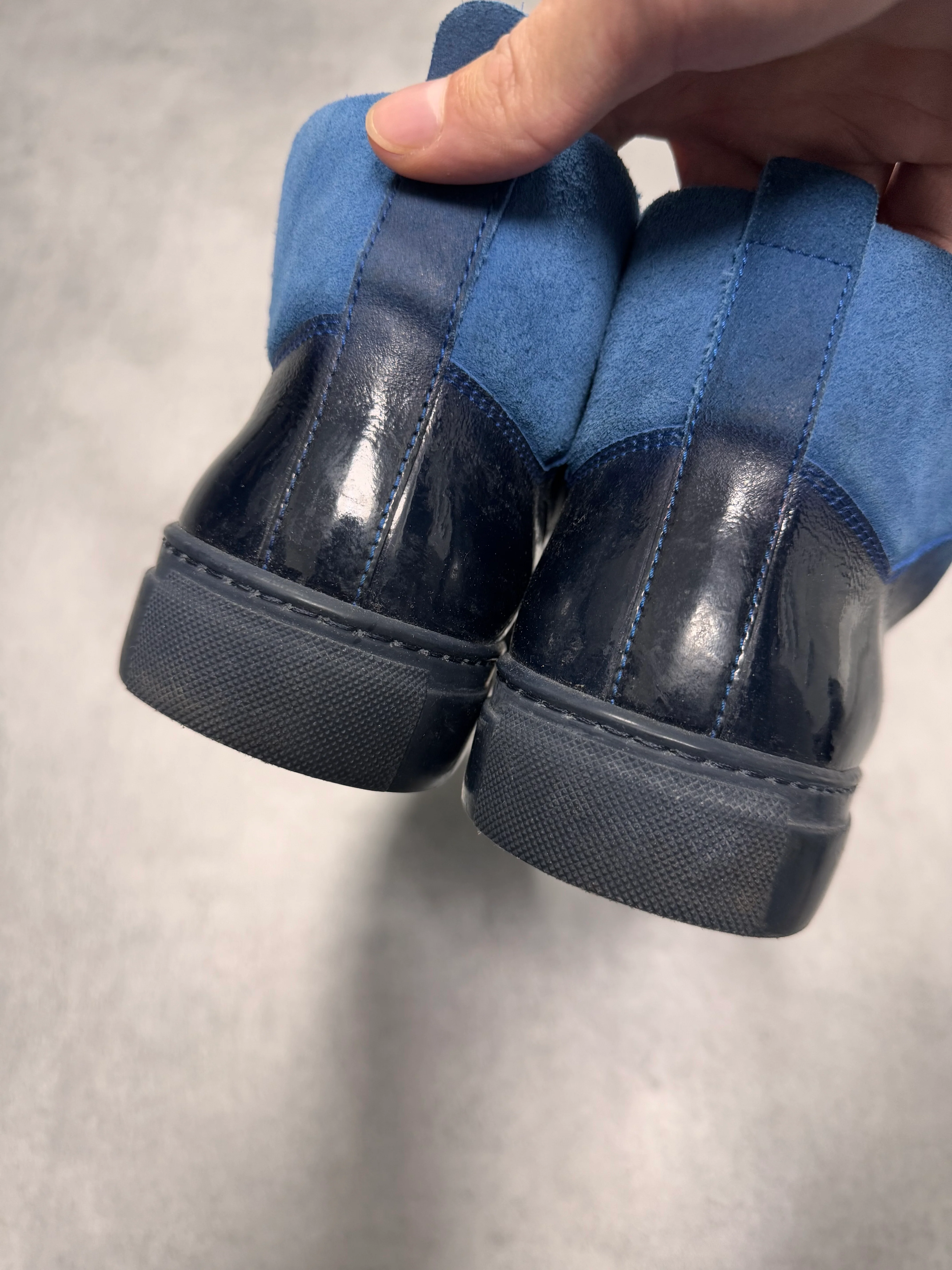 Balenciaga Arena High Hybrid Varnished Black on Blue Suede Leather Sneakers - Image 5