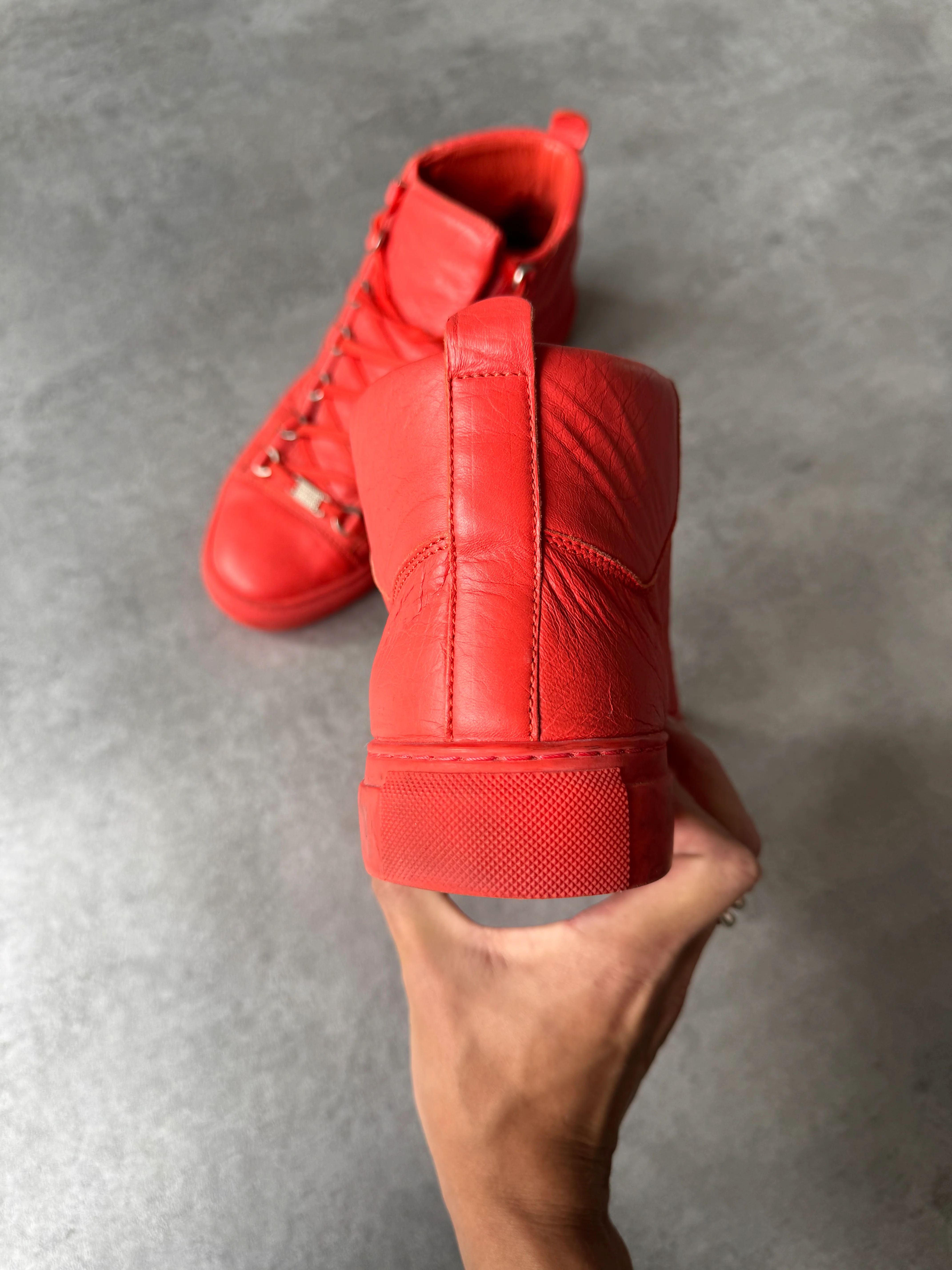 Balenciaga Arena High Red Cracked Leather Sneakers - Image 3