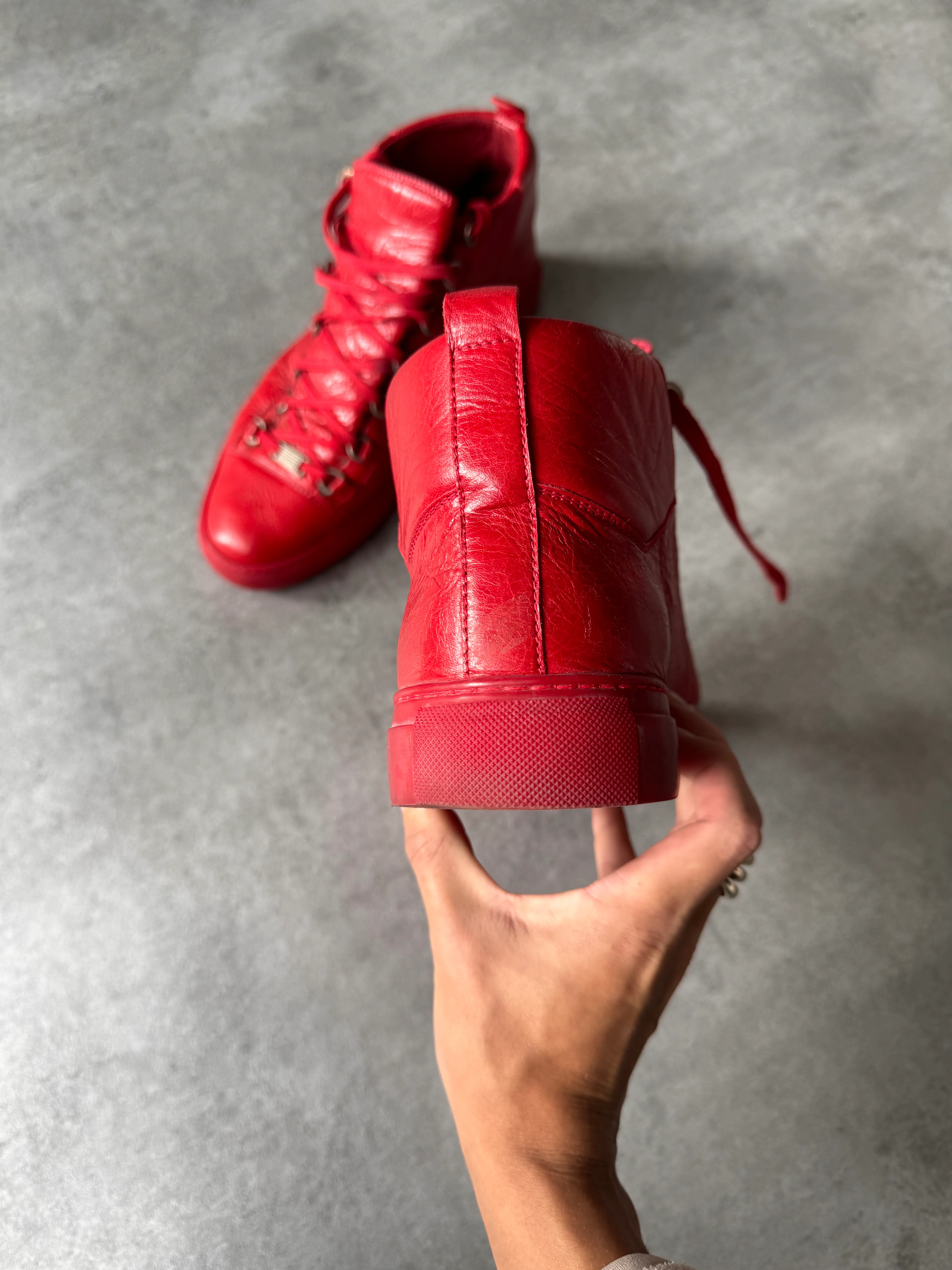 Balenciaga Arena High Red Cracked Leather Sneakers - Image 3
