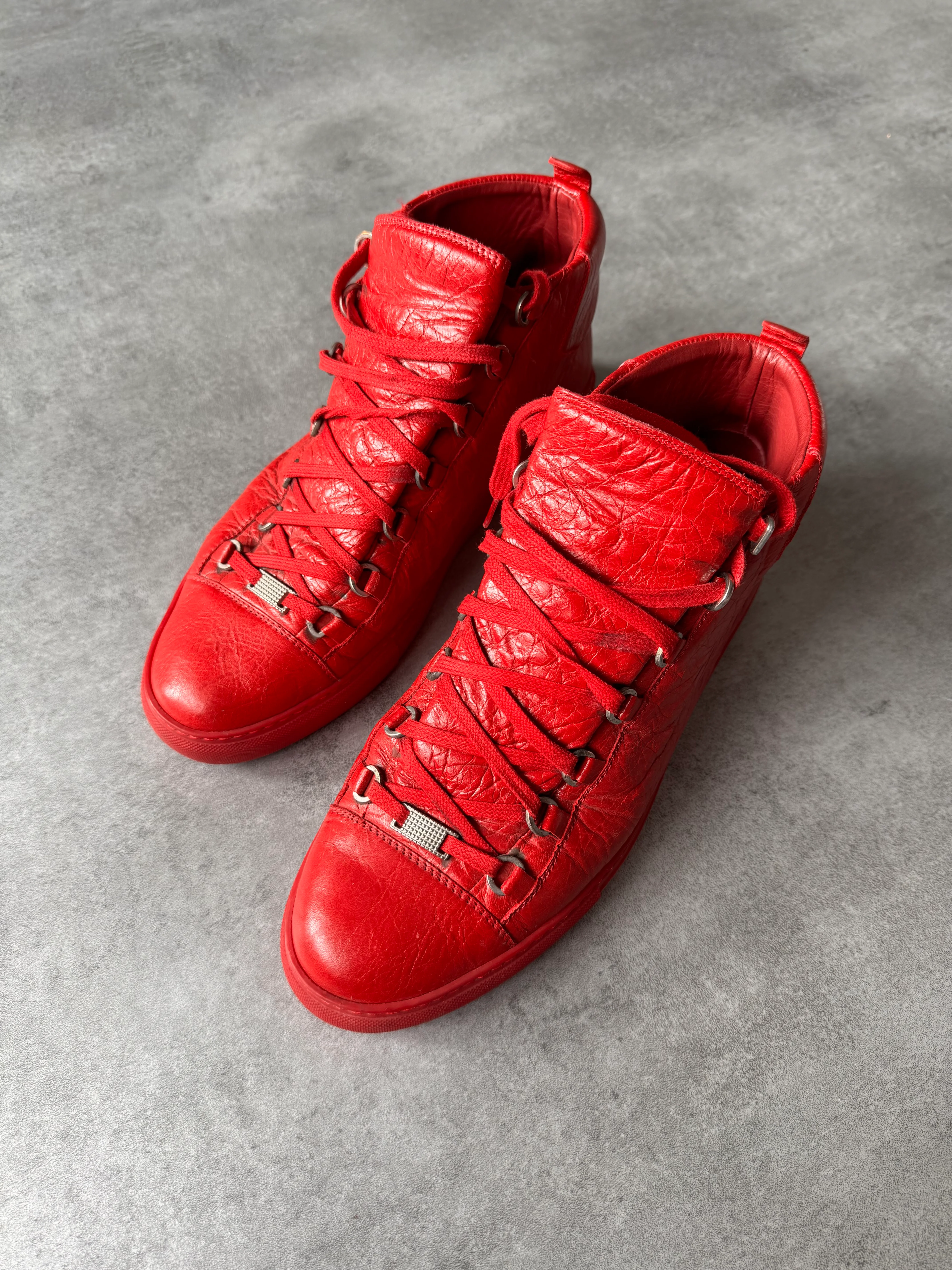 Balenciaga Arena High Red Cracked Leather Sneakers - Image 5