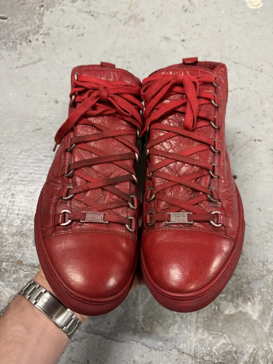 Balenciaga Arena High Red Leather Sneakers - Image 3