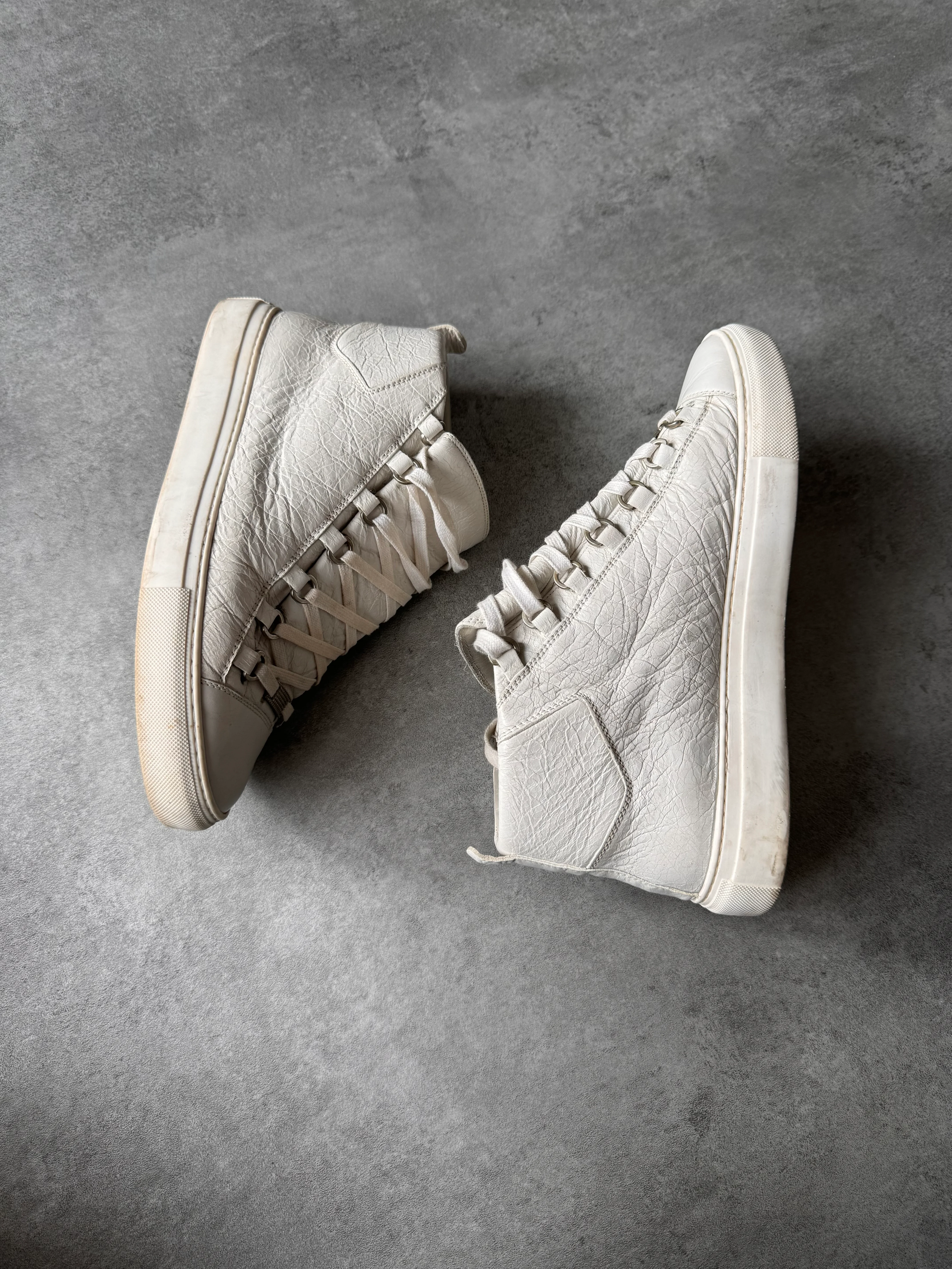 Balenciaga Arena High White Cracked Leather Sneakers - Image 10