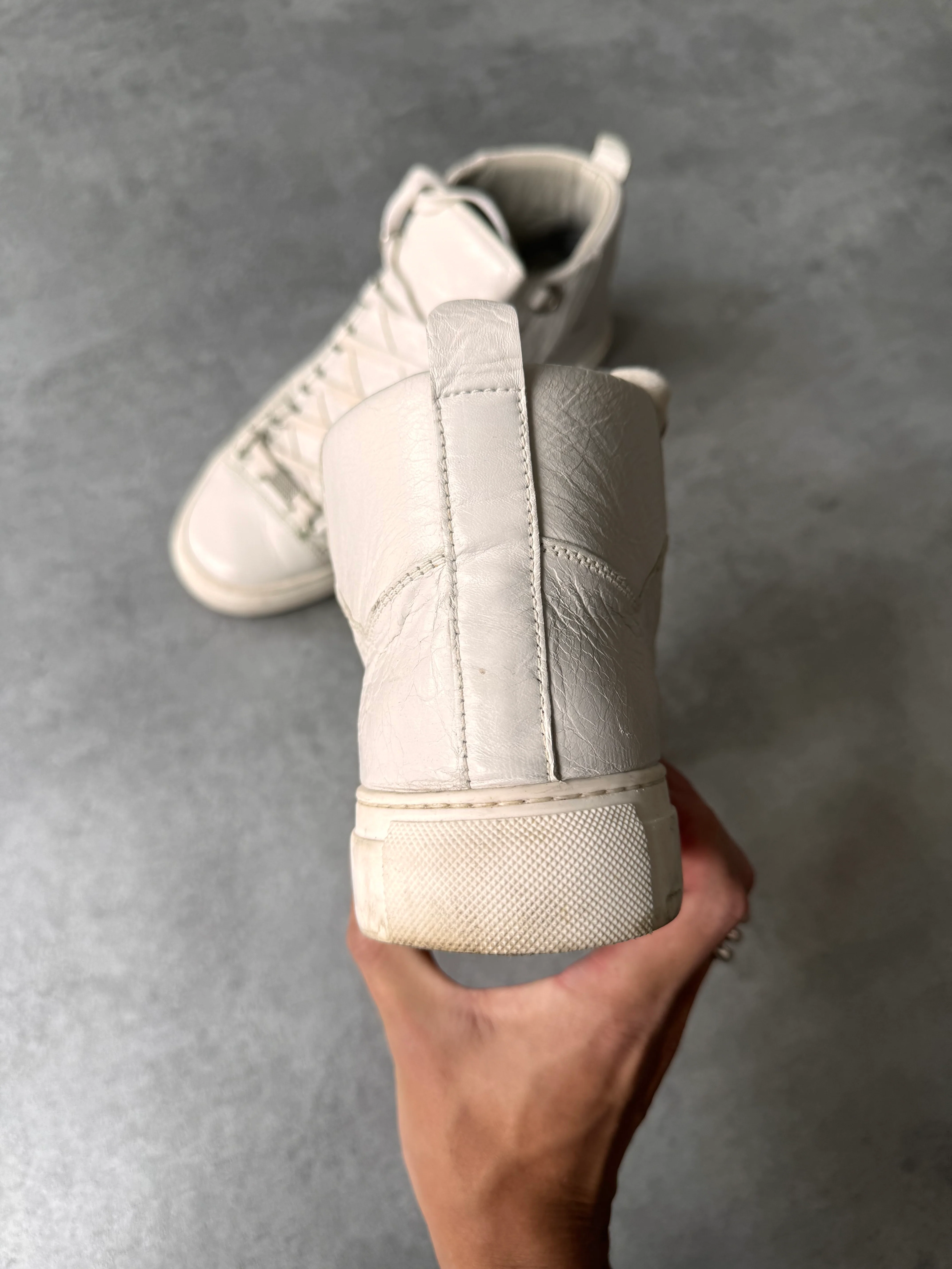 Balenciaga Arena High White Cracked Leather Sneakers - Image 3