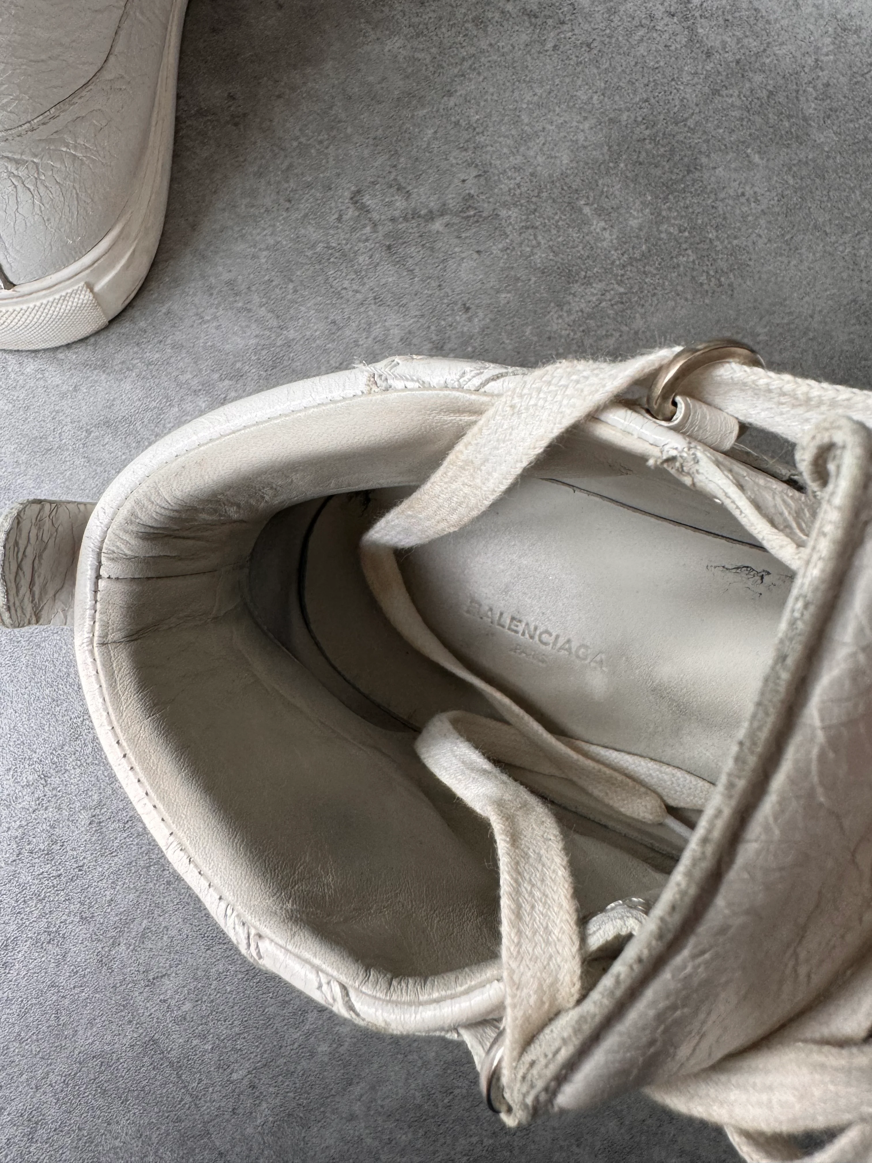 Balenciaga Arena High White Cracked Leather Sneakers - Image 9