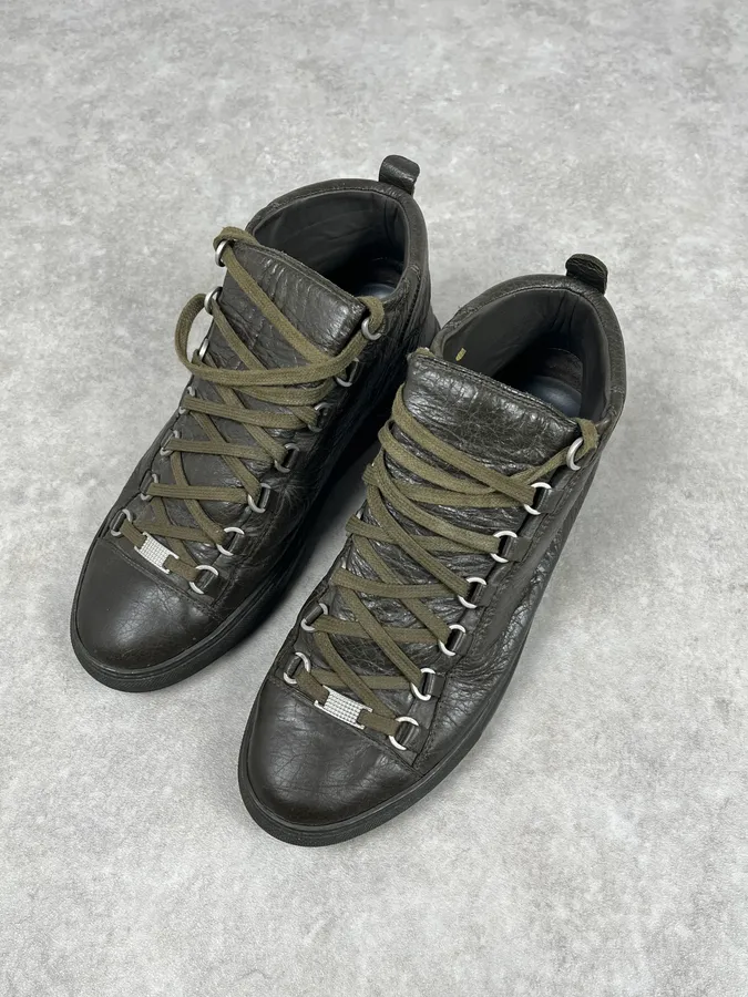 Balenciaga Arena Khaki Green High Leather Sneakers - Image 4