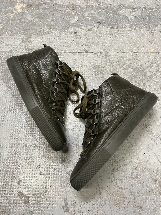 Balenciaga Arena Khaki High Leather Shoes - Image 2