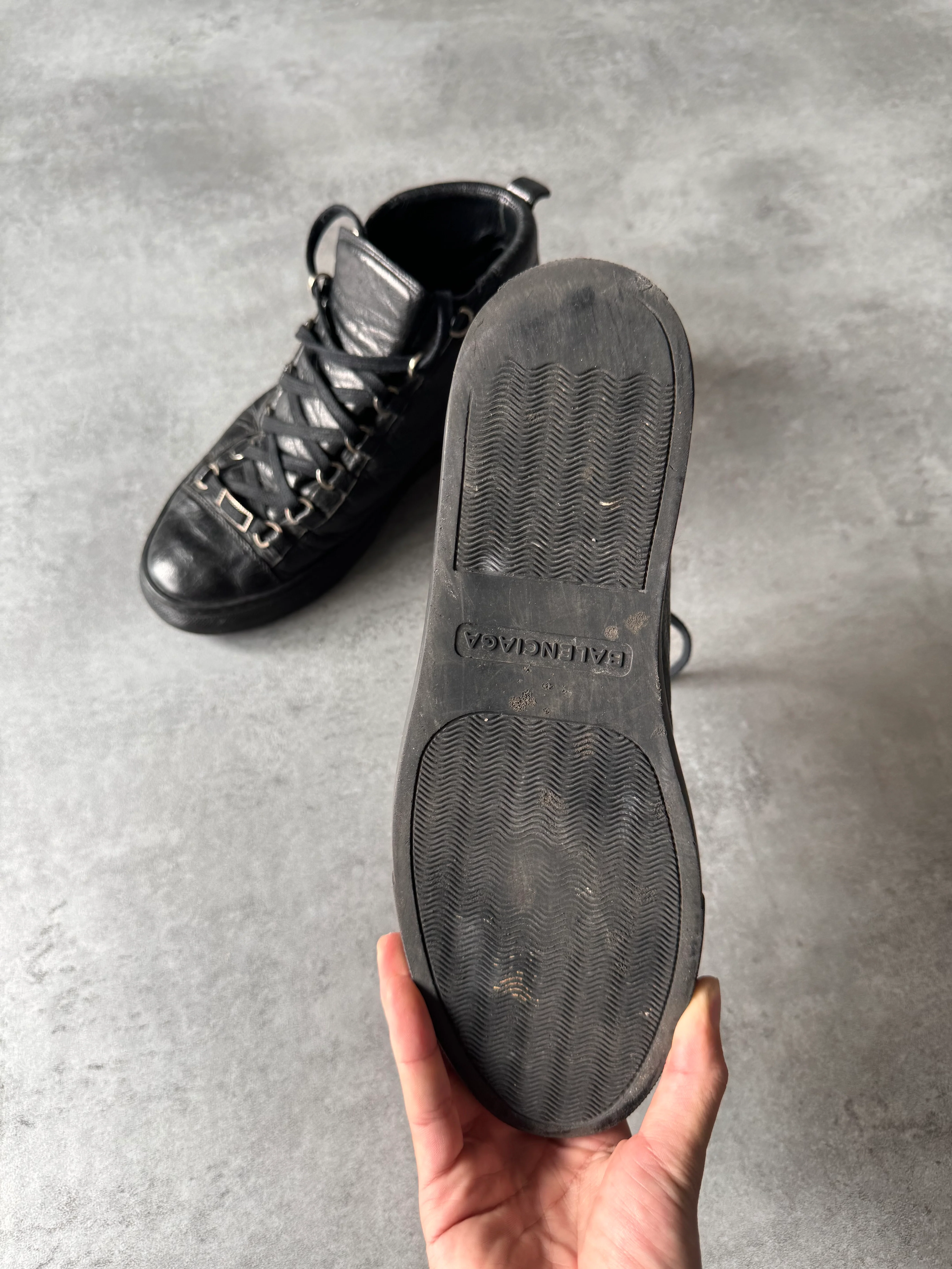 Balenciaga Arena High Black Cracked Leather Sneakers - Image 5