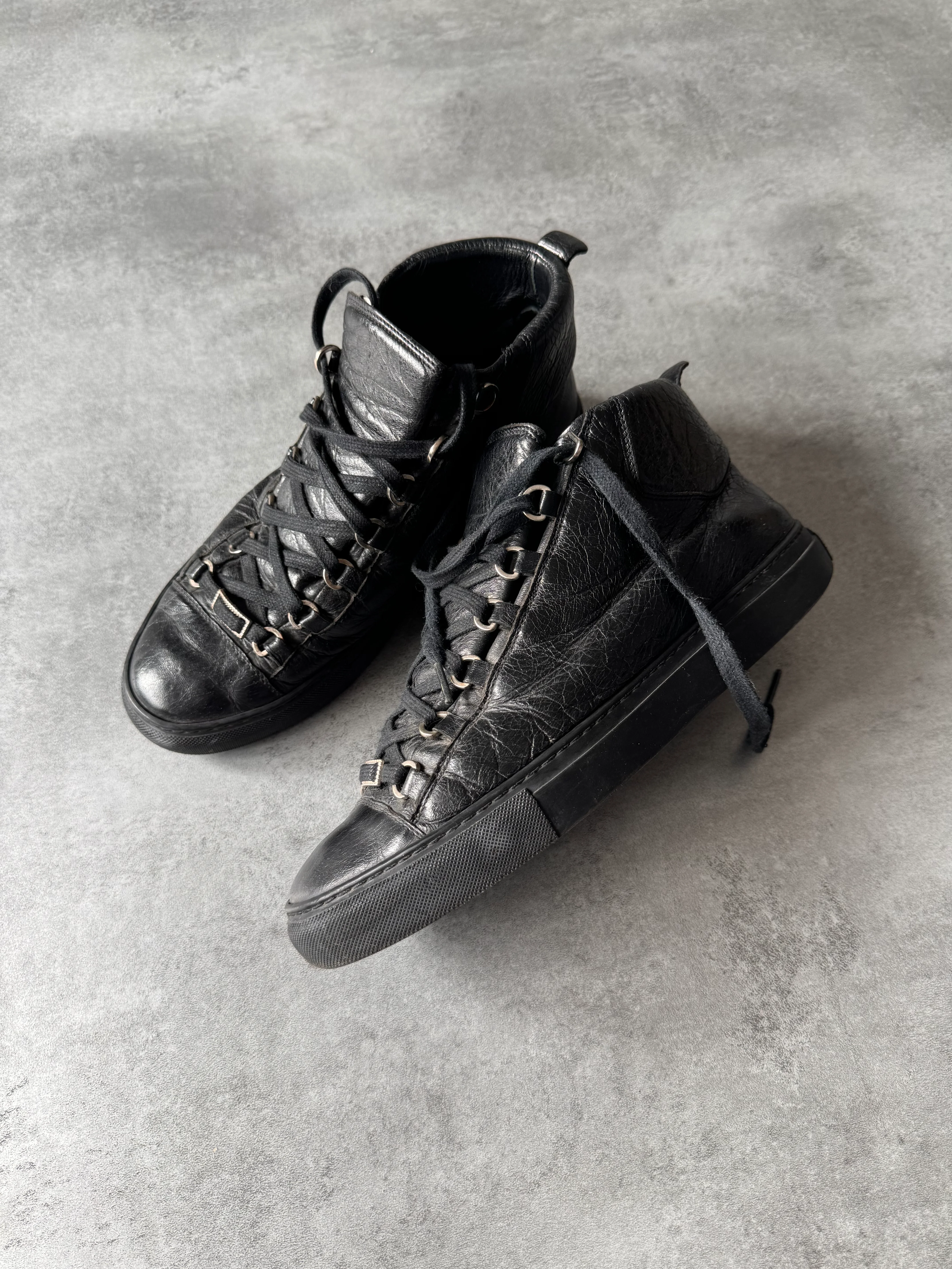 Balenciaga Arena High Black Cracked Leather Sneakers - Image 8