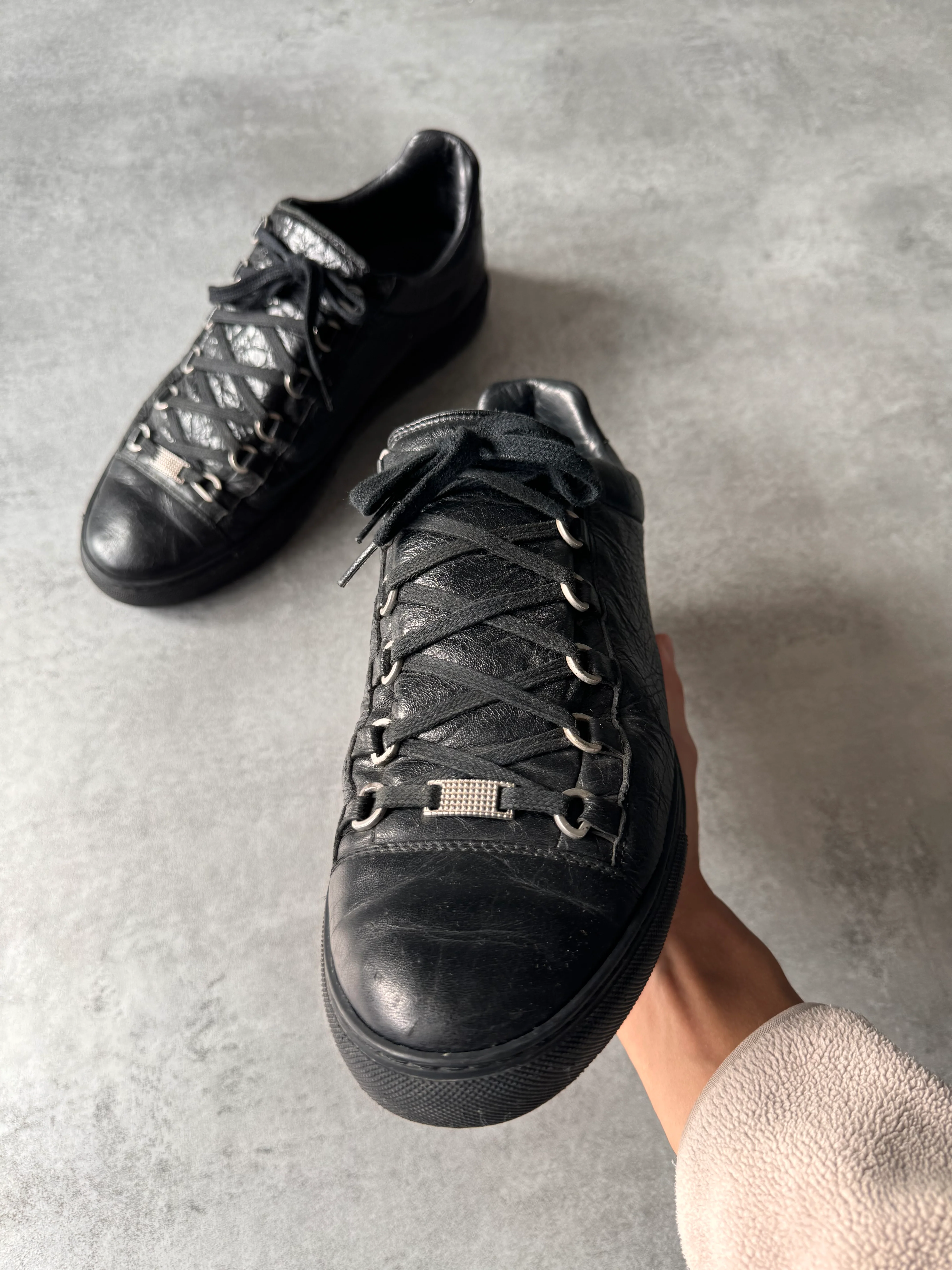 Balenciaga Arena Low Black Cracked Leather Sneakers (44eu/us10) - Image 2