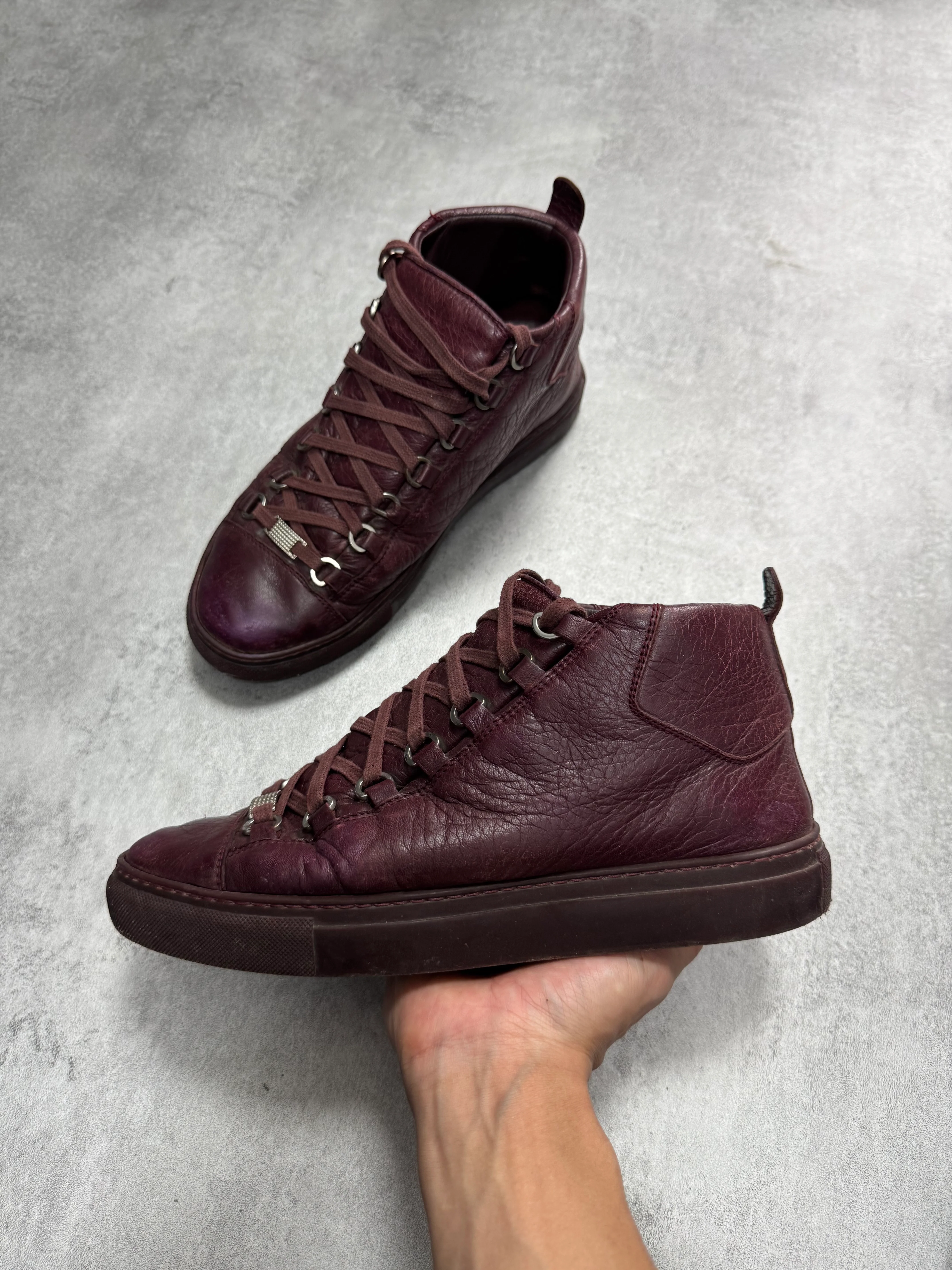 Balenciaga Arena High Bordeaux Craked Leather Sneakers - Image 2