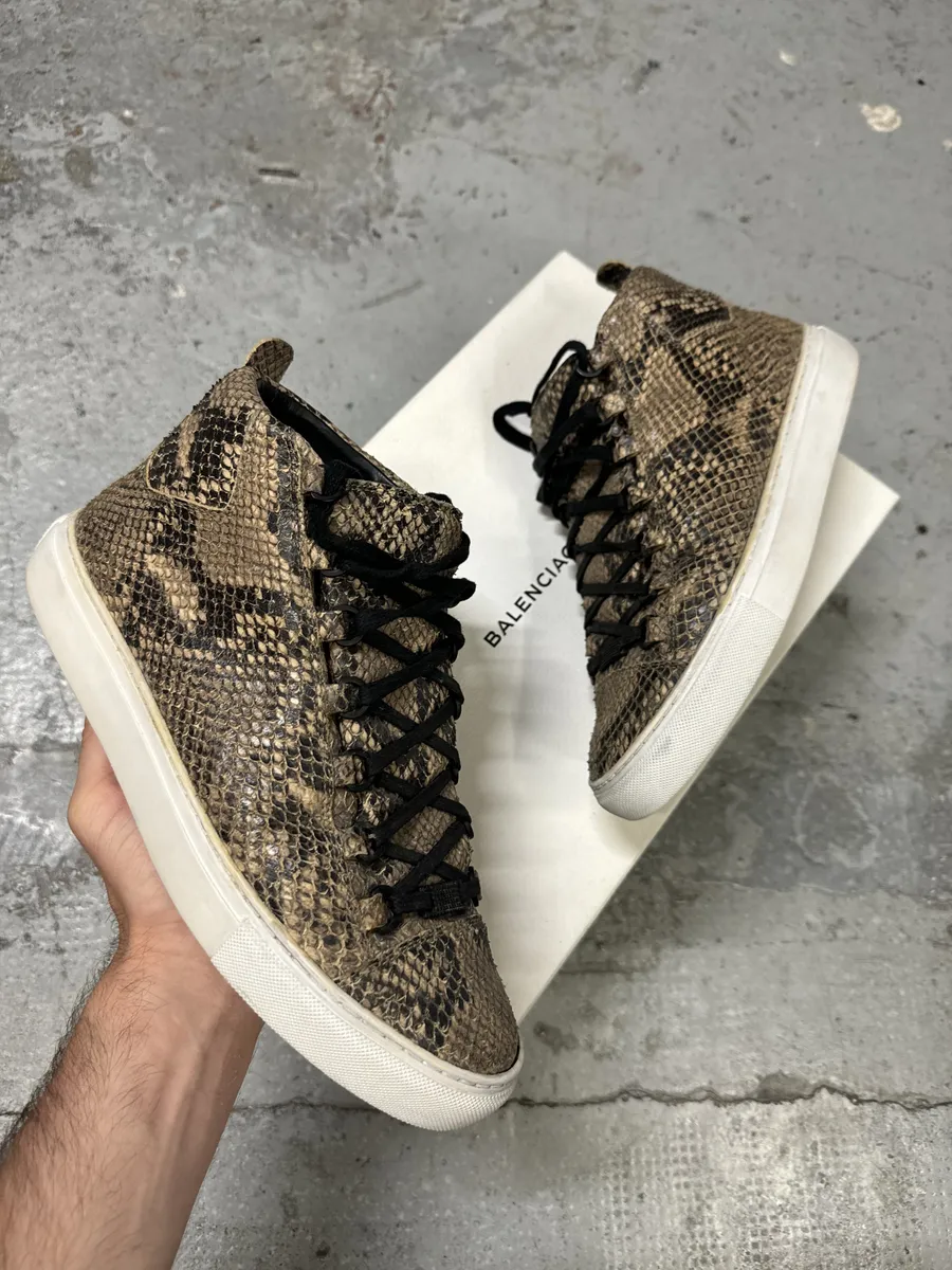 Balenciaga Arena Python Effect Leather High Top Sneakers