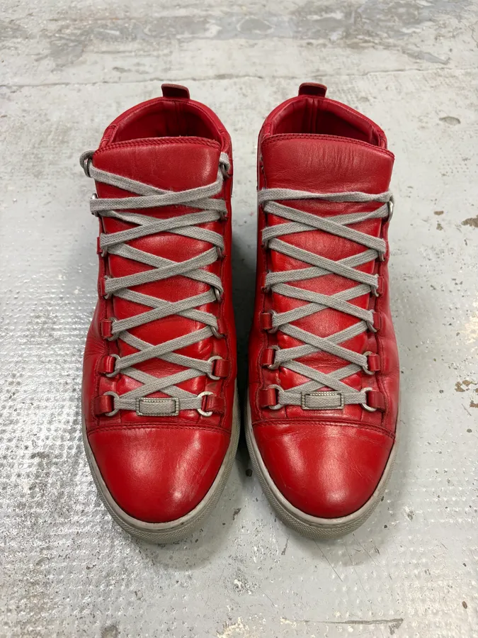 Balenciaga Arena Red & Grey High Top Sneakers - Image 2