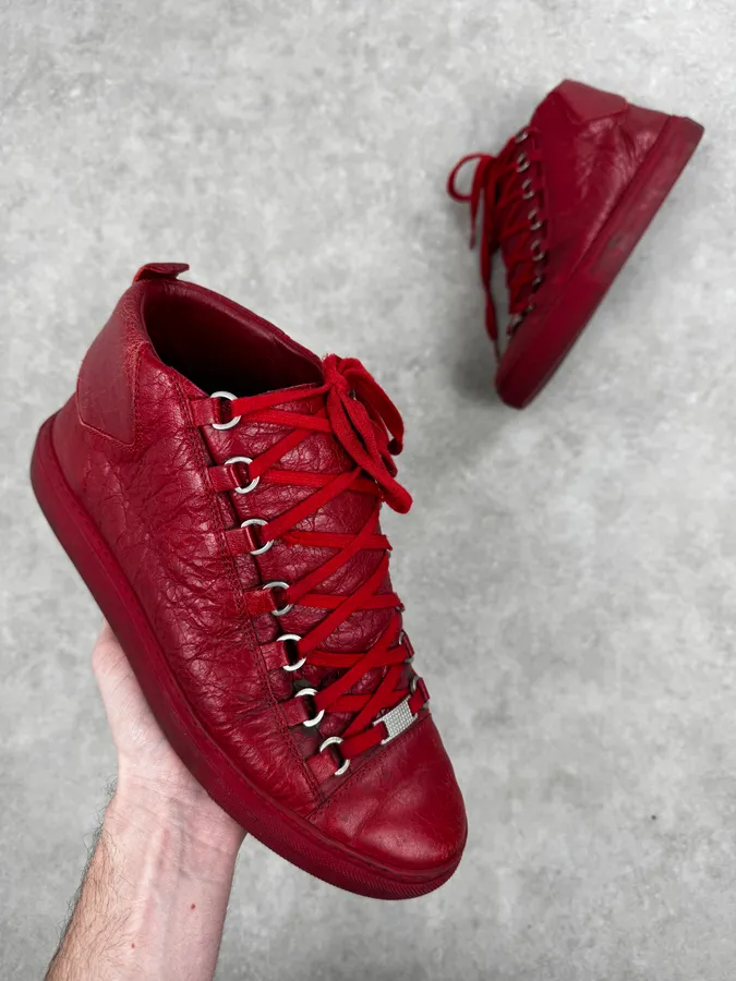 Balenciaga Arena Red High Leather Sneakers