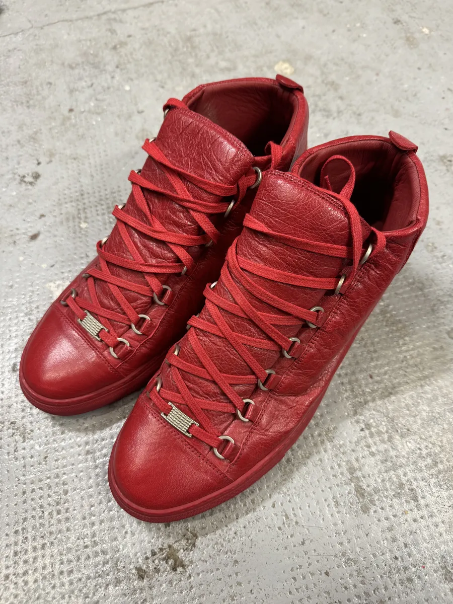 Balenciaga Arena Red High Leather Sneakers - Image 2