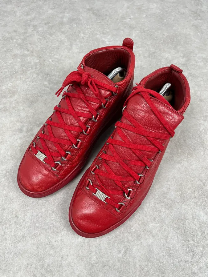Balenciaga Arena Red High Leather Sneakers - Image 4